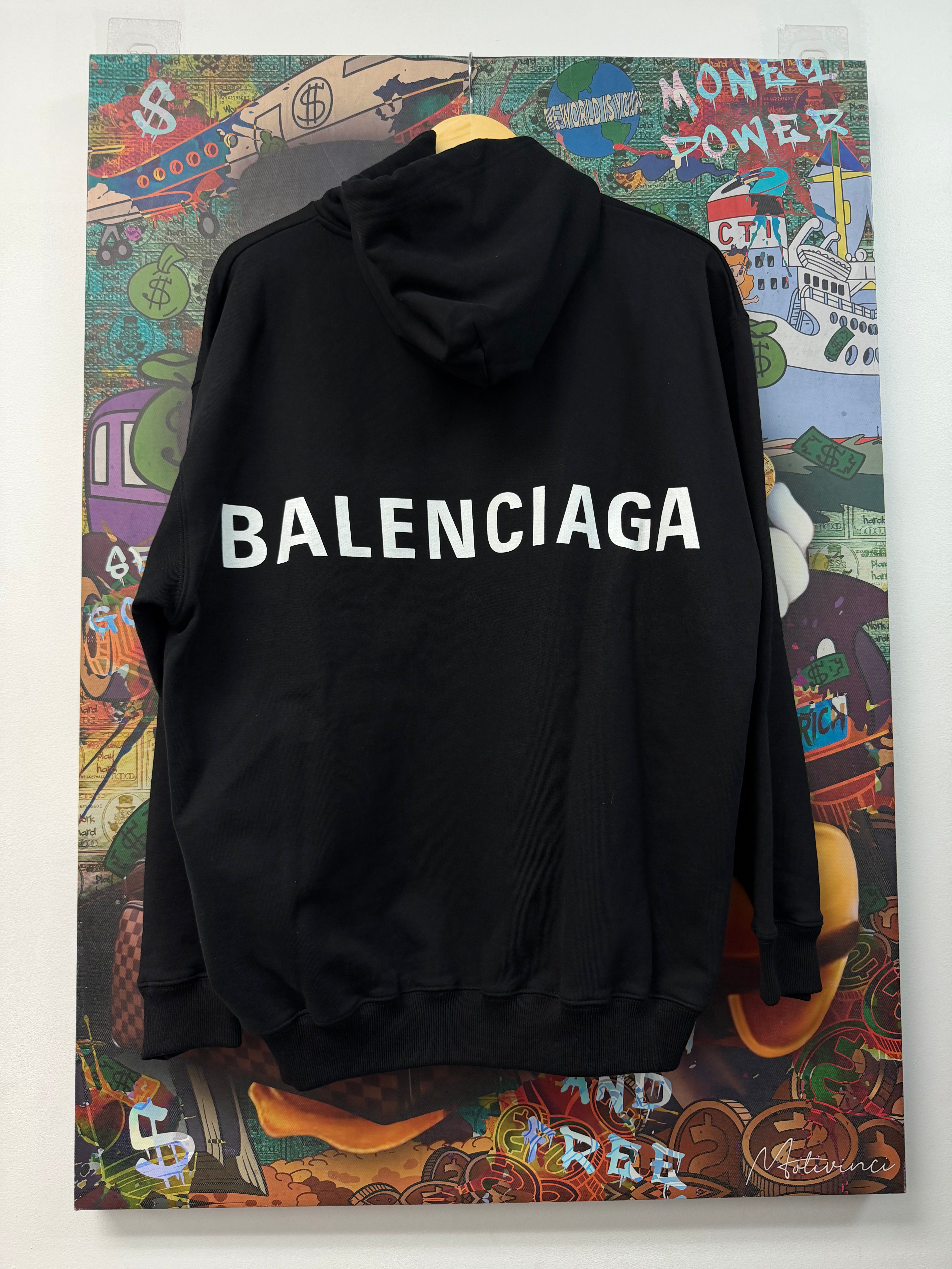 Balenciaga Black White Back Logo Hoodie