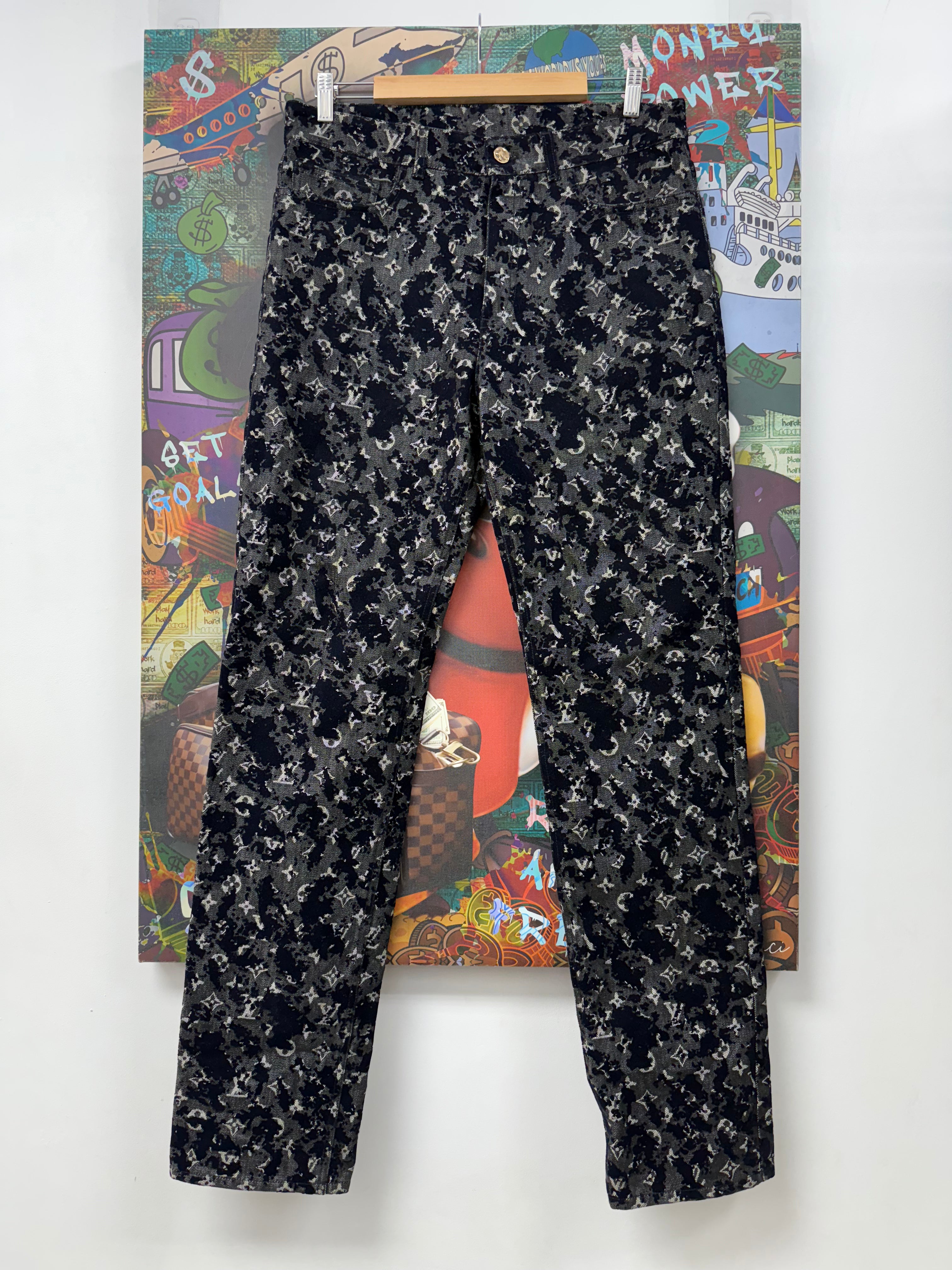 Louis Vuitton Navy White Velvet Monogram Jeans