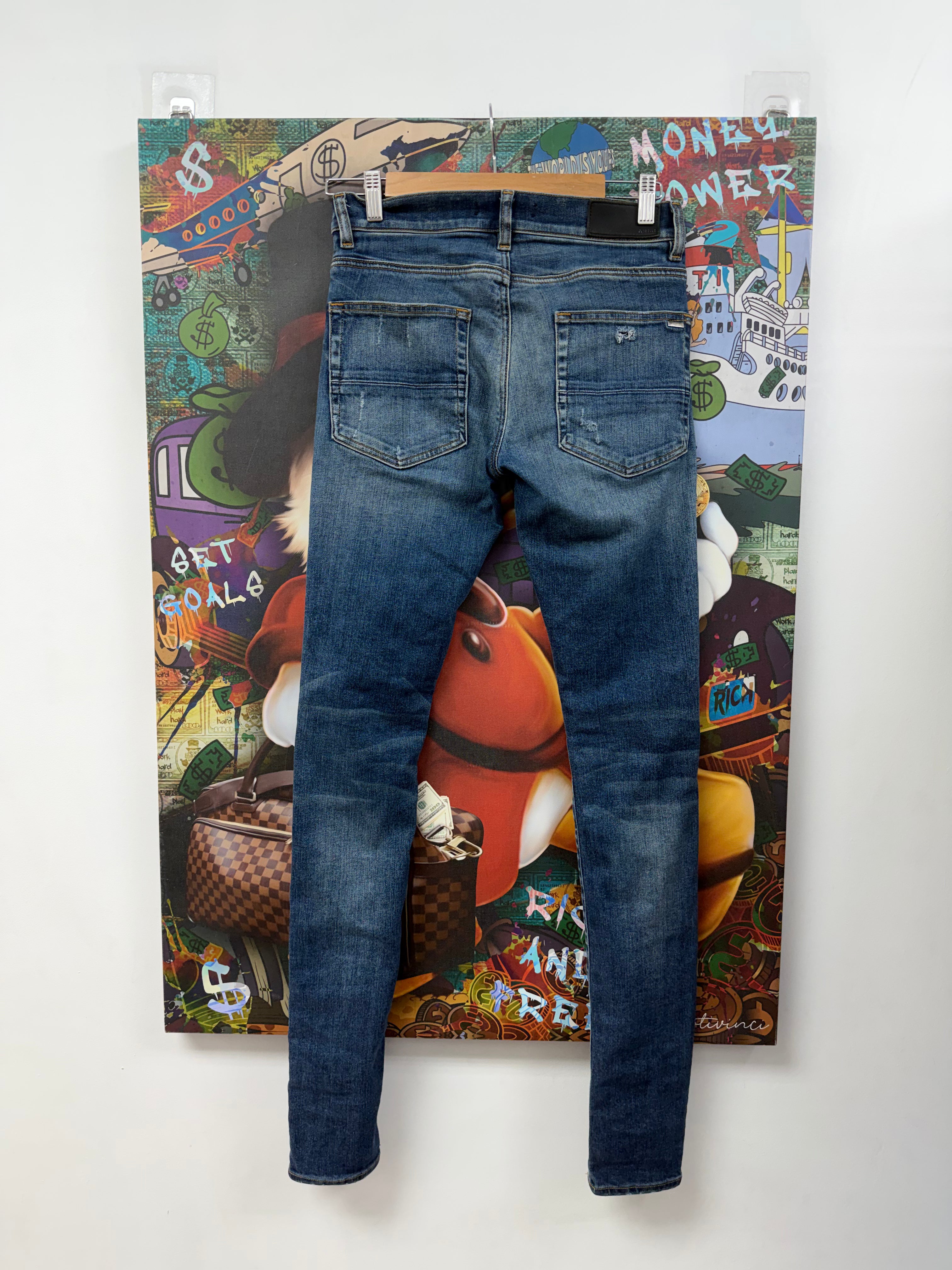 Amiri MX1 Navy Wash Maroon Paisley Jeans