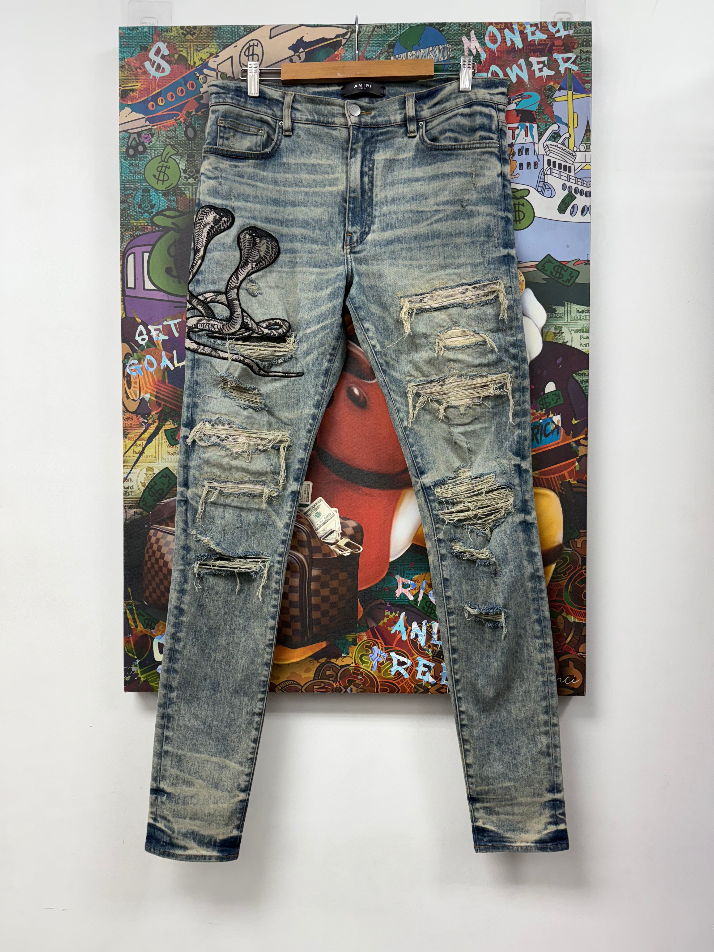 Amiri Aged Wash Cobra Cream Vintage Jeans