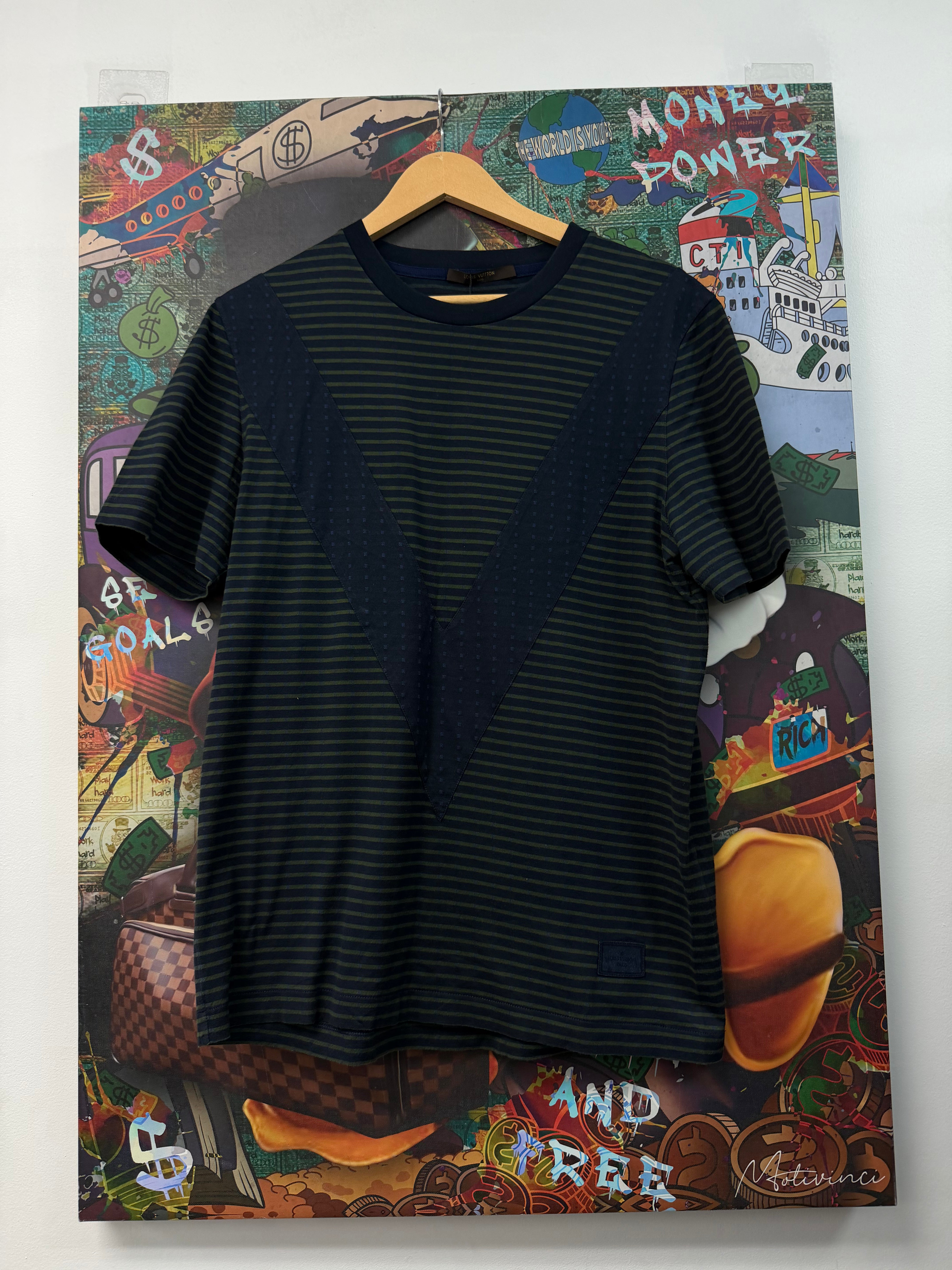 Louis Vuitton Green Blue Striped V Tee