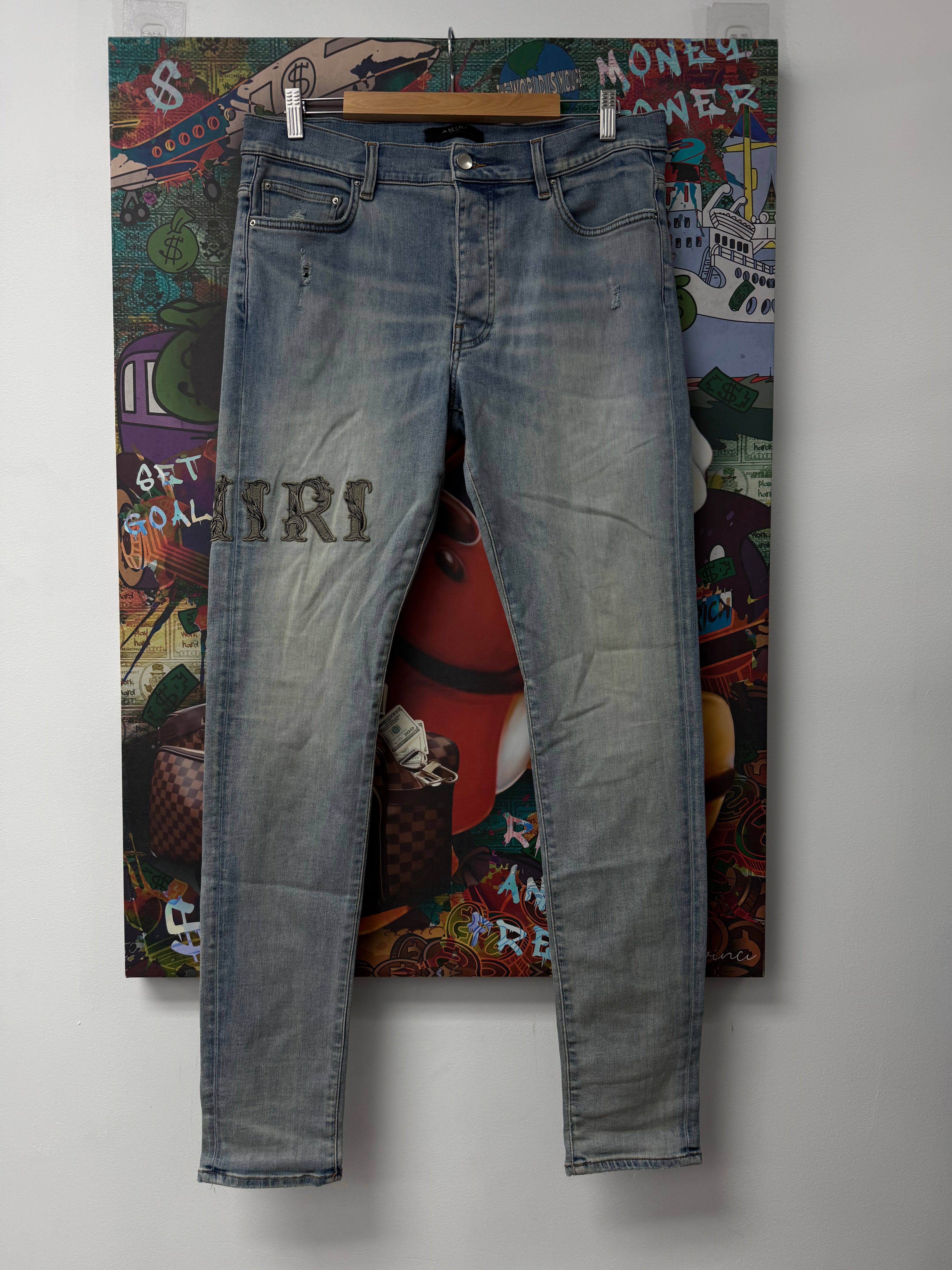 Amiri Light Wash Vine Side Logo Jeans Lightly Worn