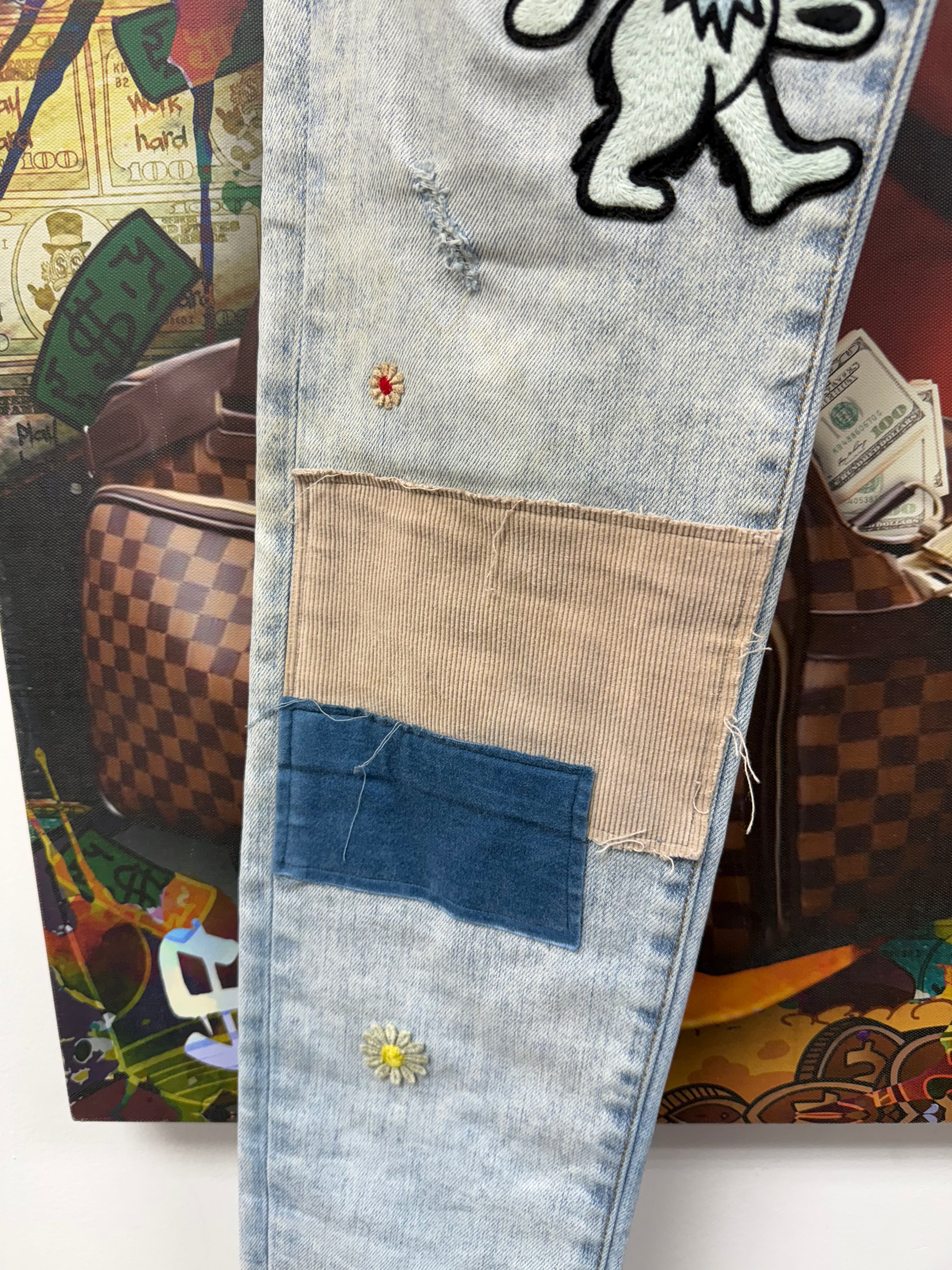 Amiri Stone Wash Grateful Dead Patchwork Jeans