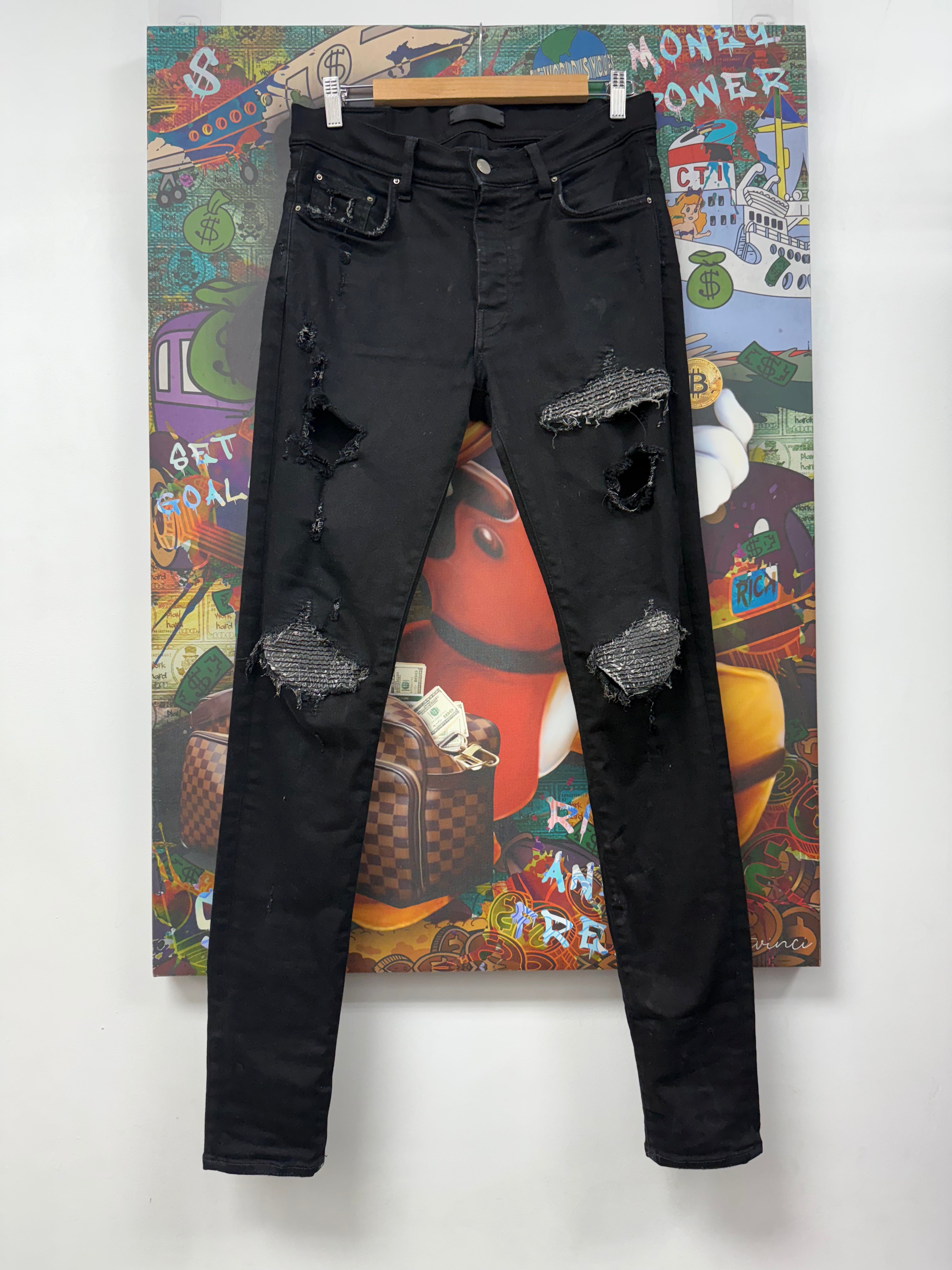 Amiri MX1 Black Paisley Patch Jeans