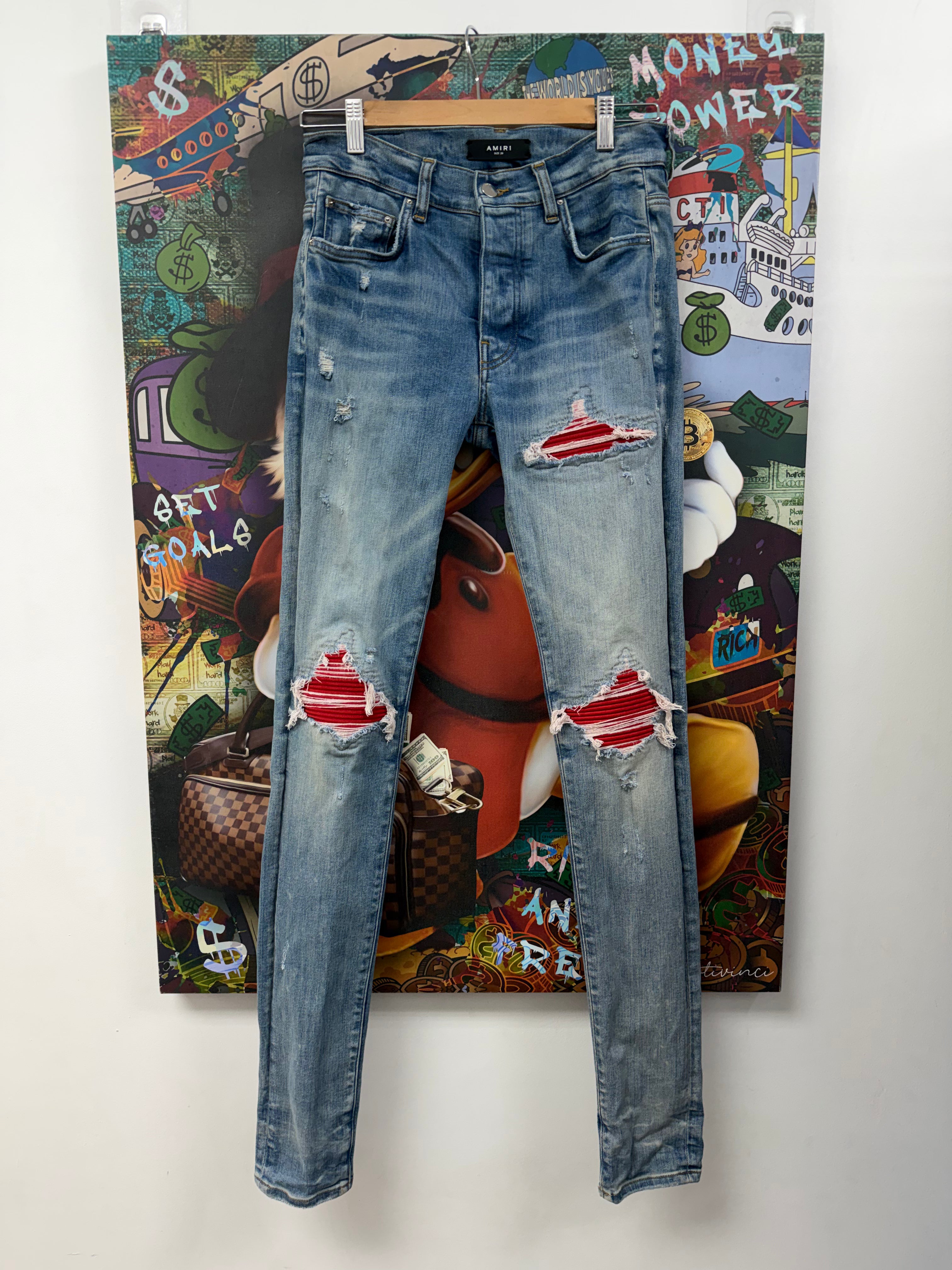 Amiri MX1 Light Wash Red Patch Jeans