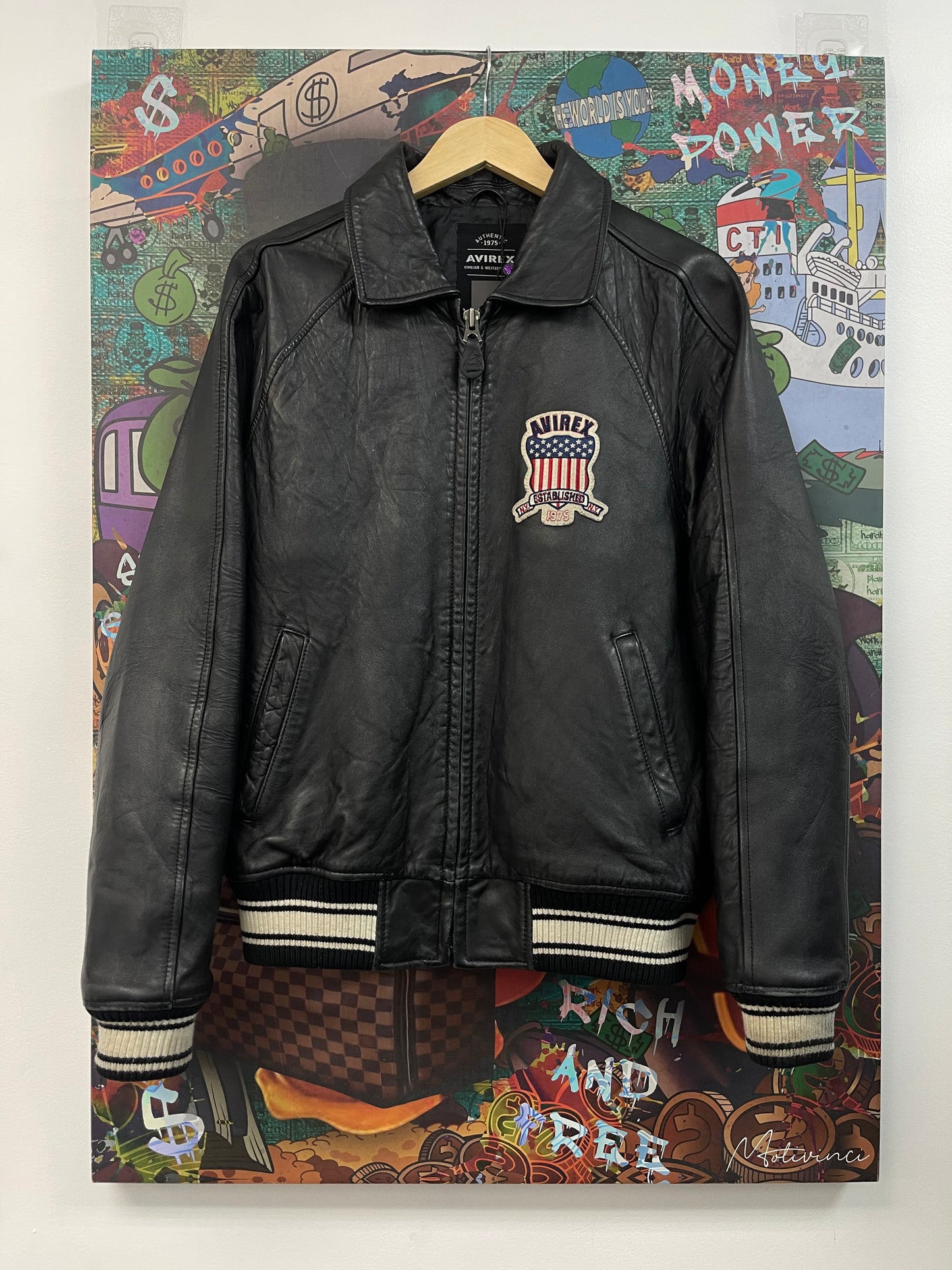 Avirex Leather Varsty Black Jacket