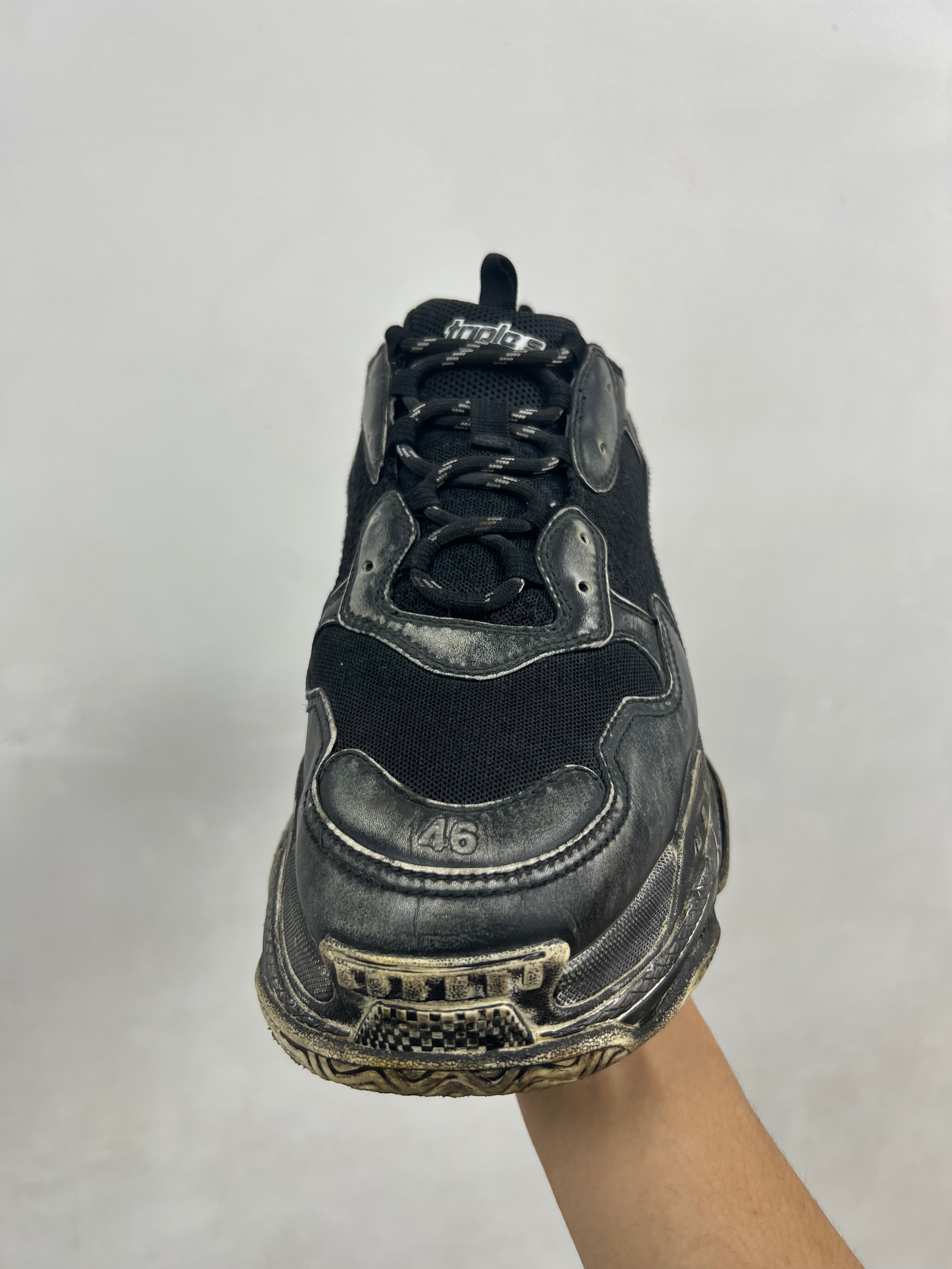 Balenciaga Black Distressed Triple S Sneakers