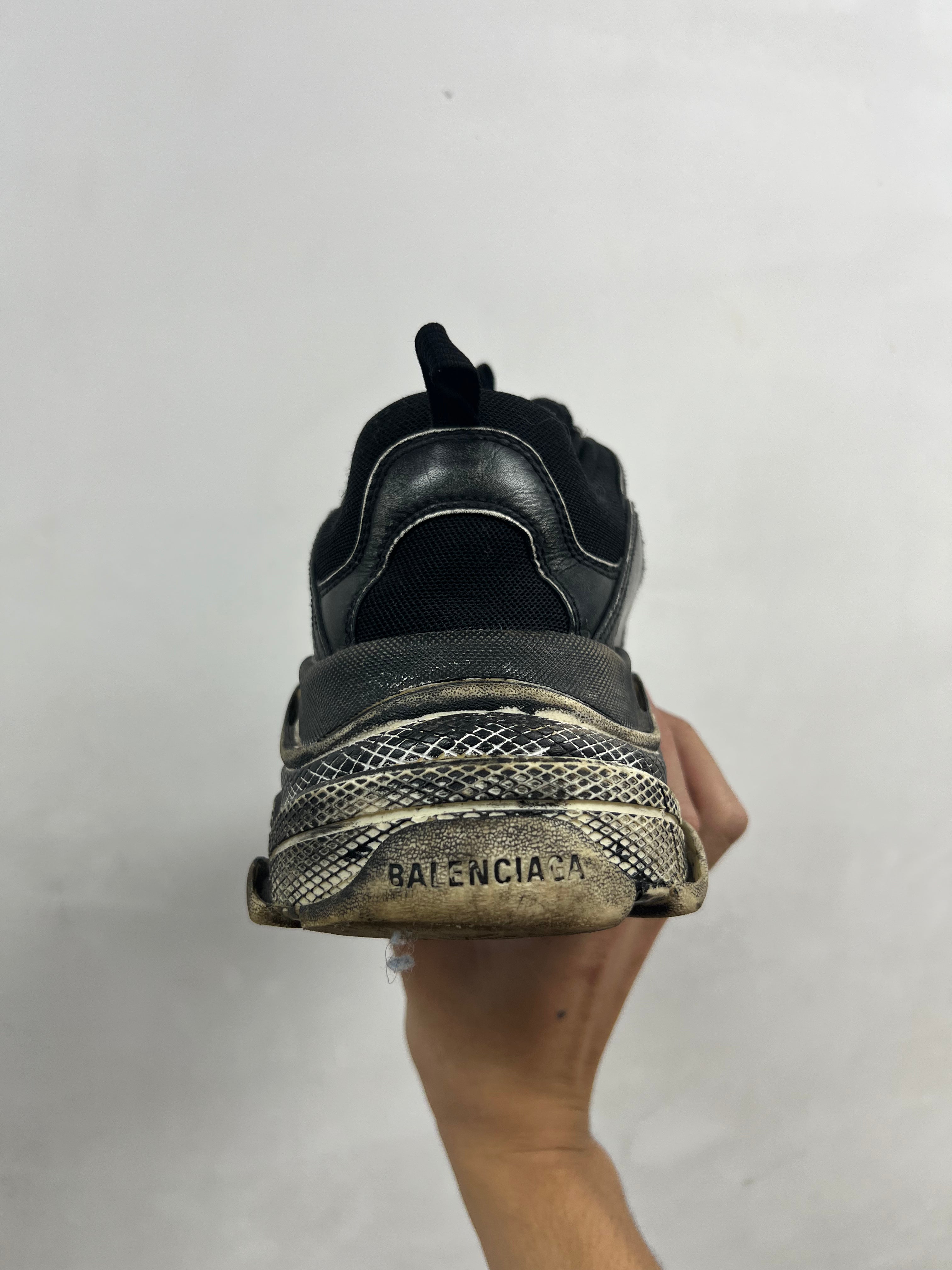 Balenciaga Black Distressed Triple S Sneakers