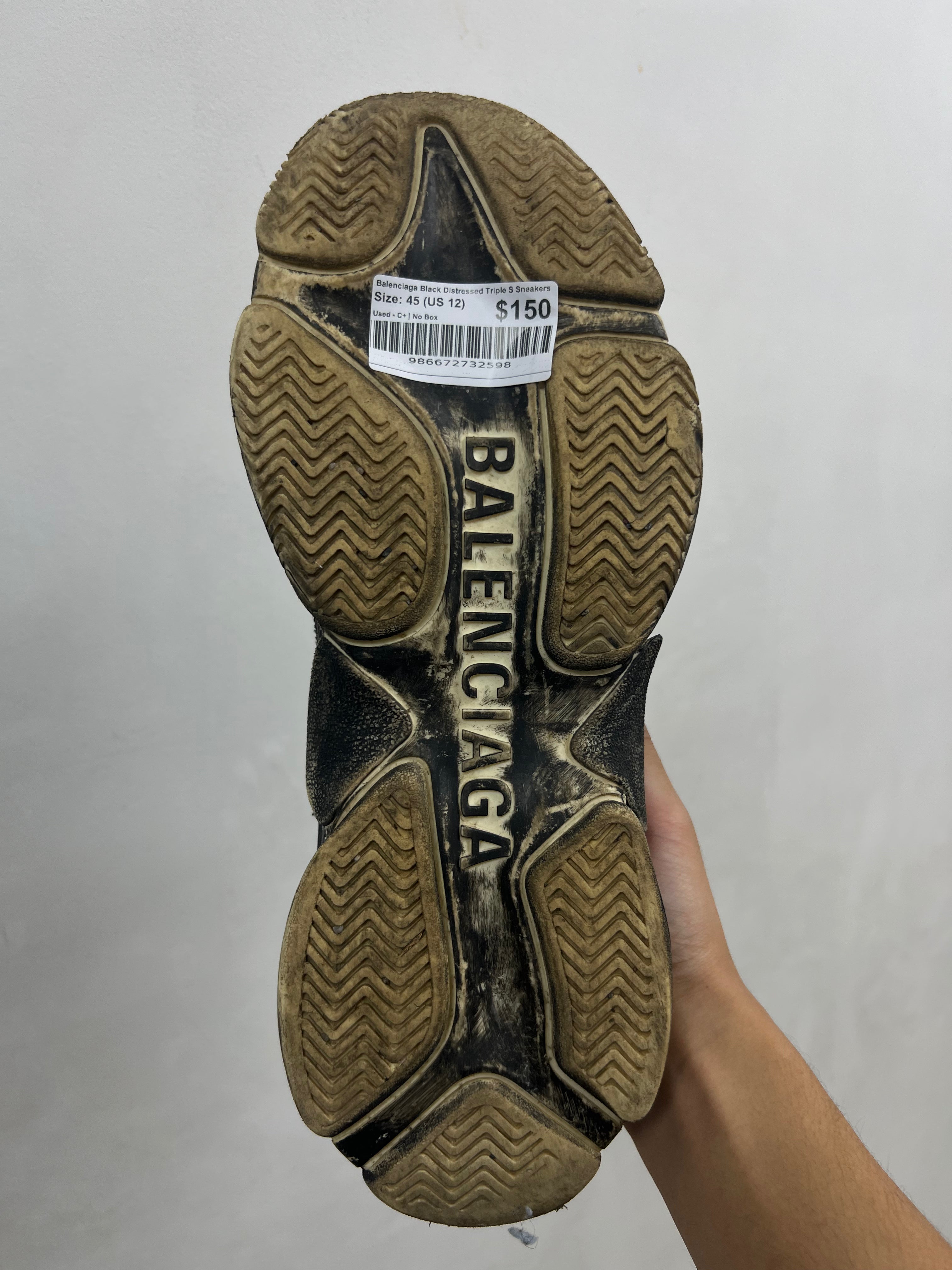 Balenciaga Black Distressed Triple S Sneakers