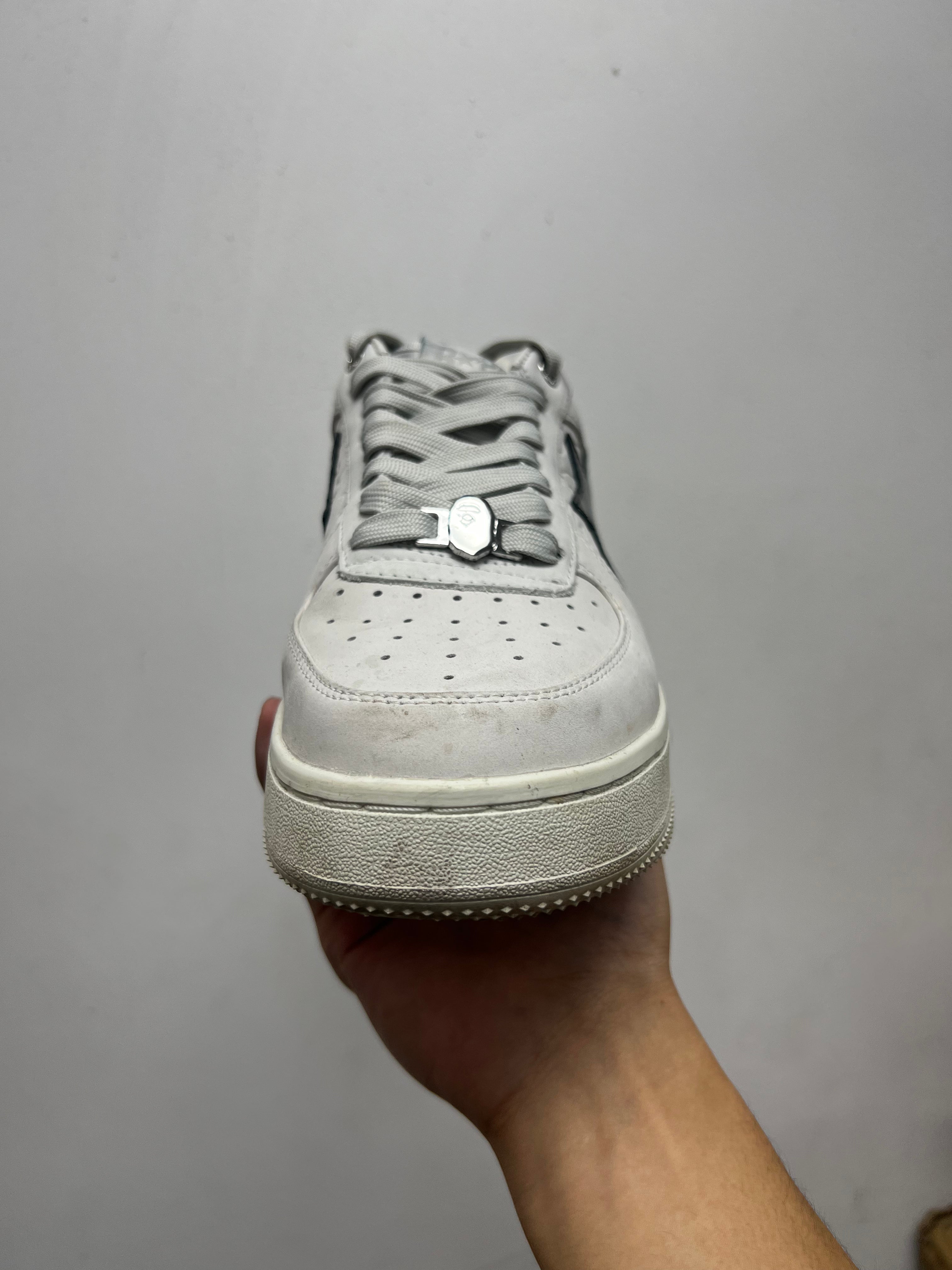 Bape Embossed White Black Patent Leather Sneakers