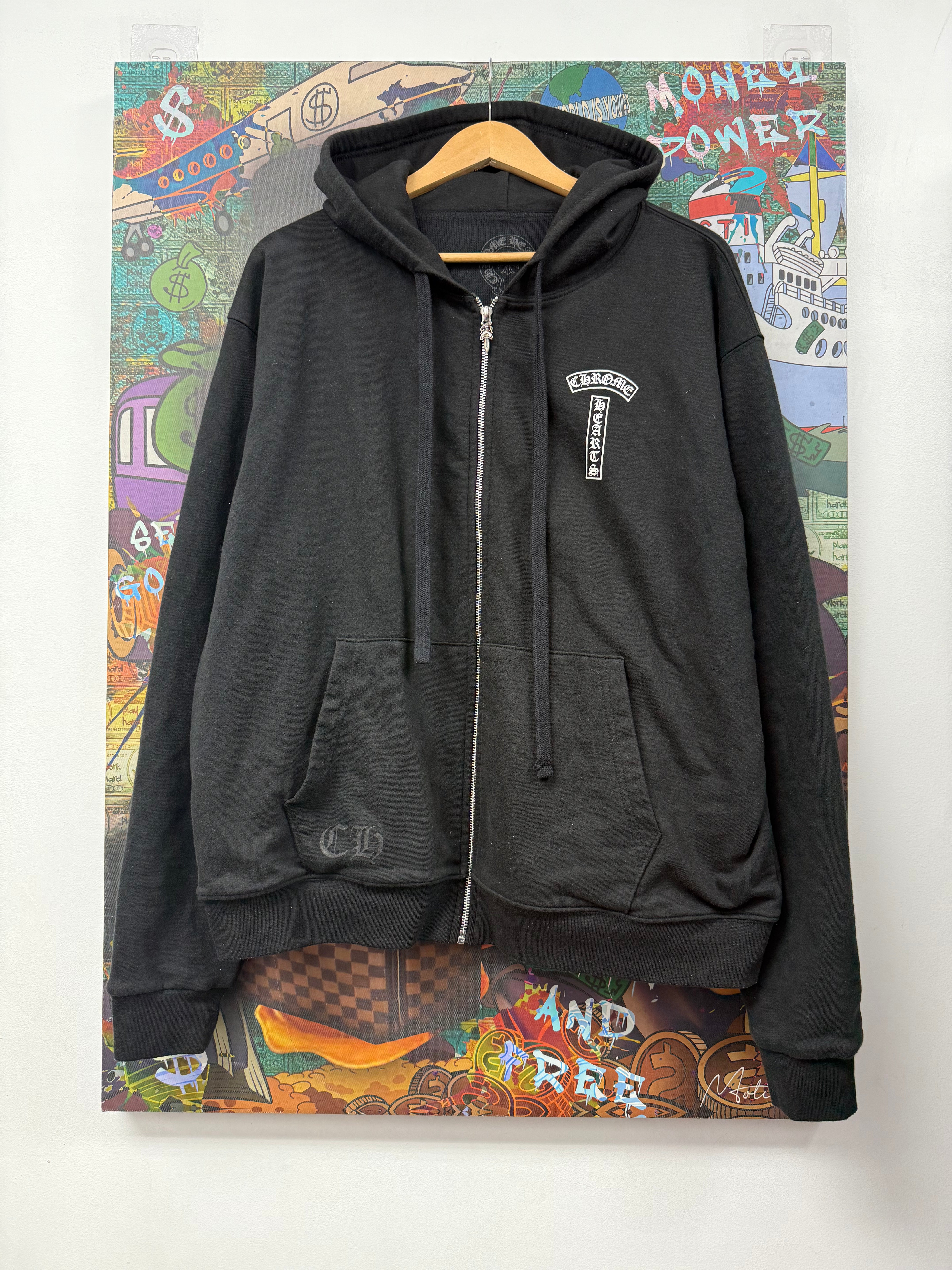 Chrome Hearts Black T-Bar USA Shoulder Logo Thermal Zip Up