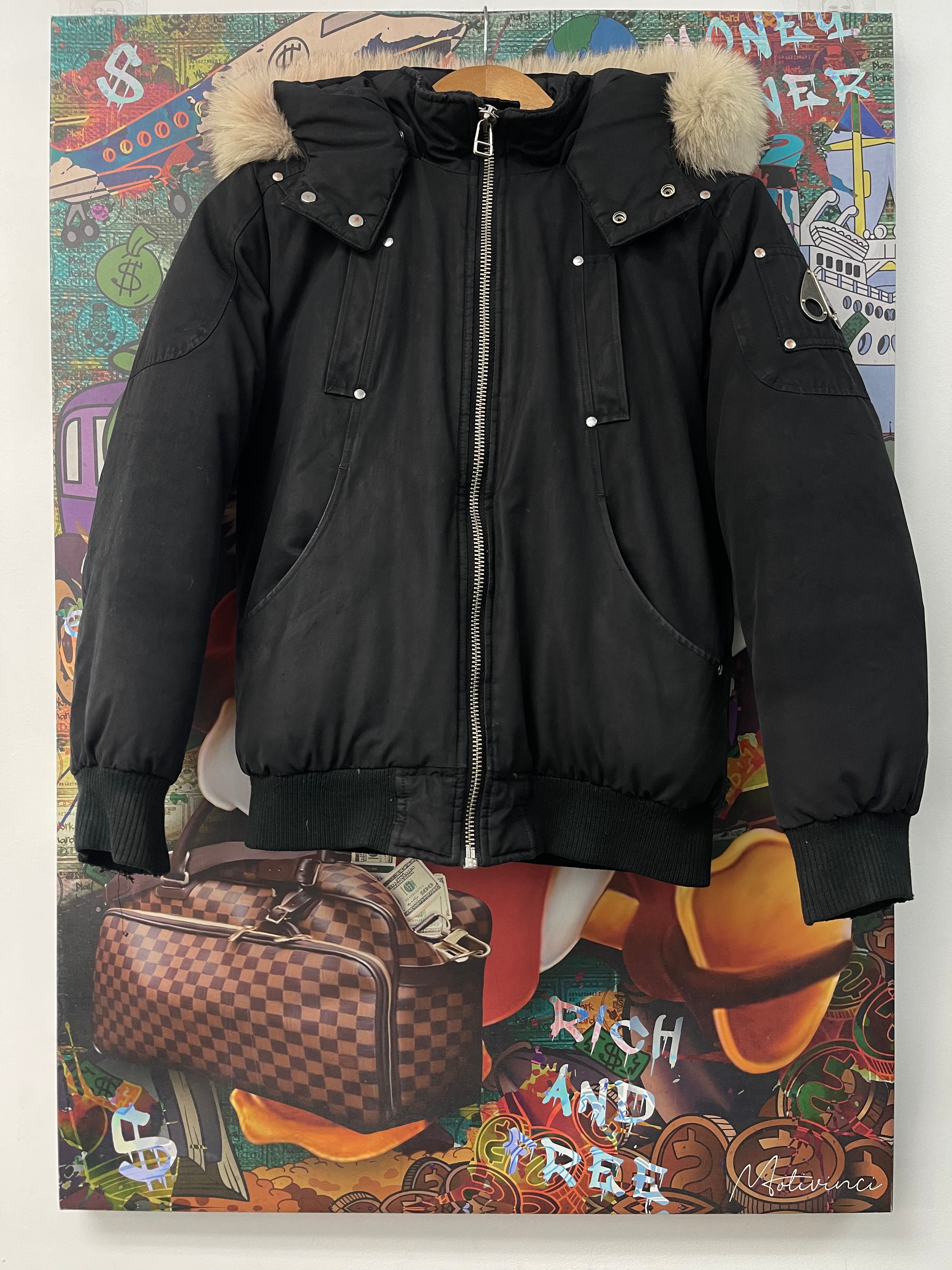 Moose Knuckles Black White Fur Kid's Bomber Jacket