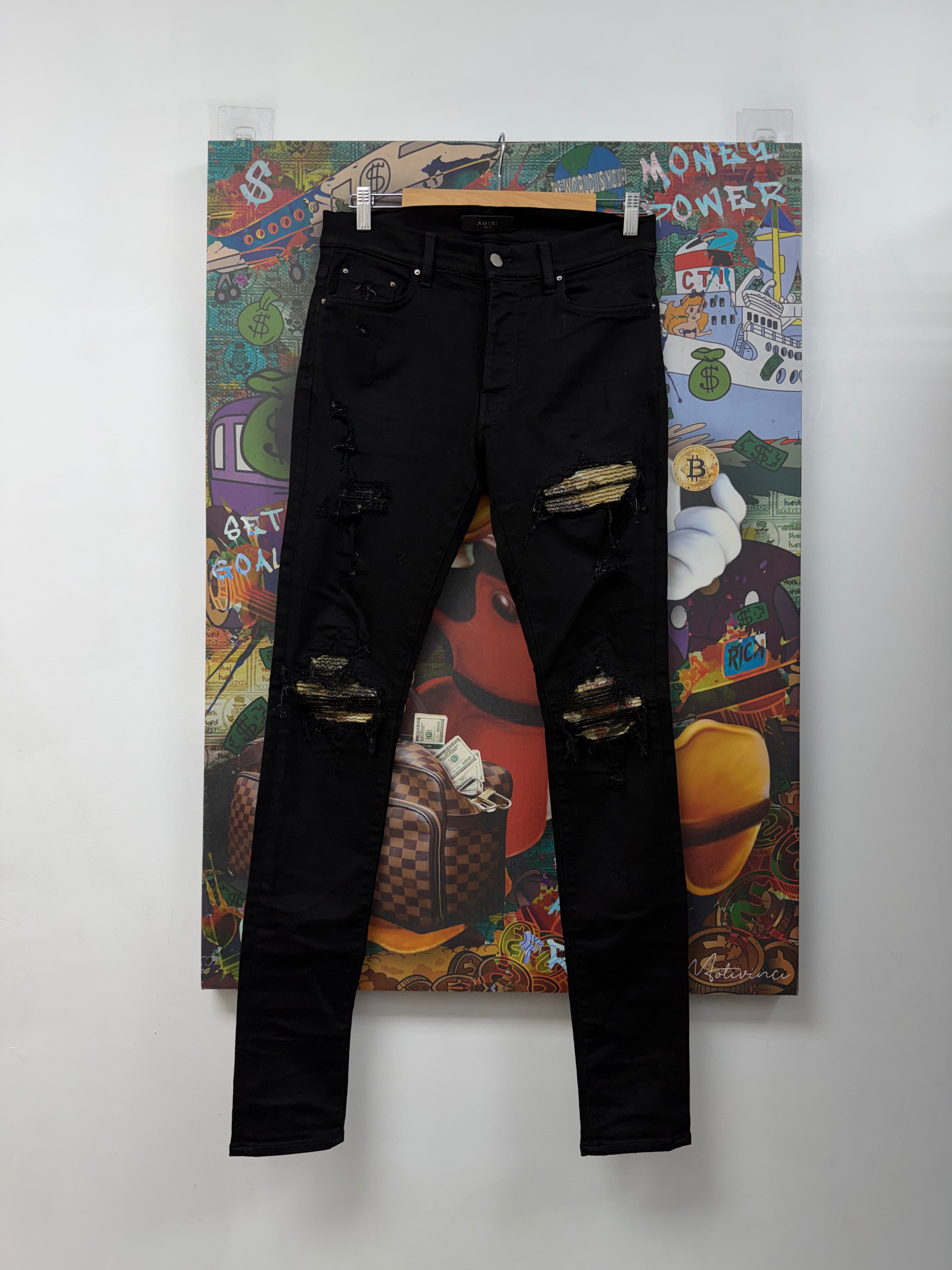 Amiri MX1 Black Aloha Patch Jeans