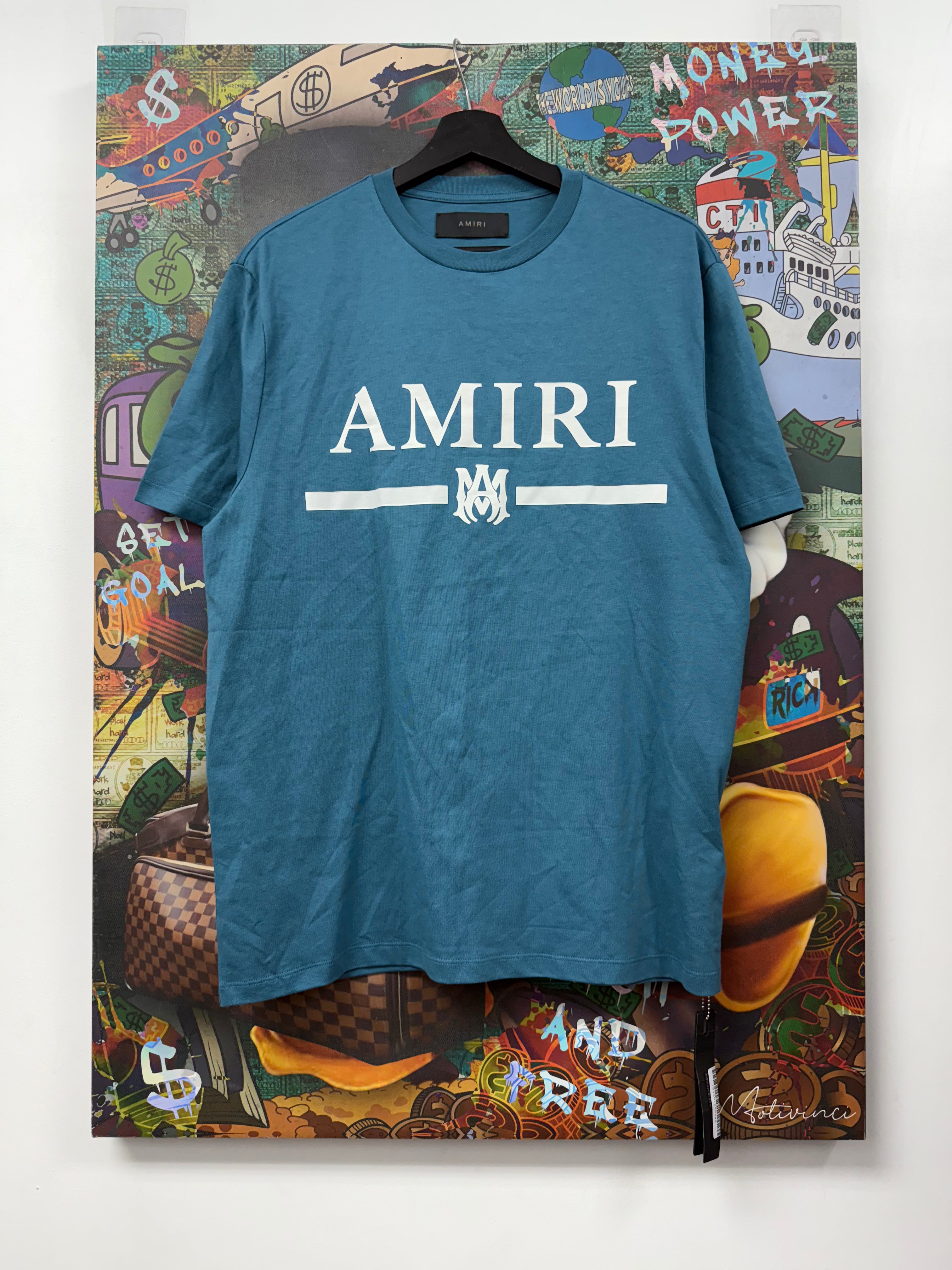 Amiri Blue White MA Bar Logo Tee