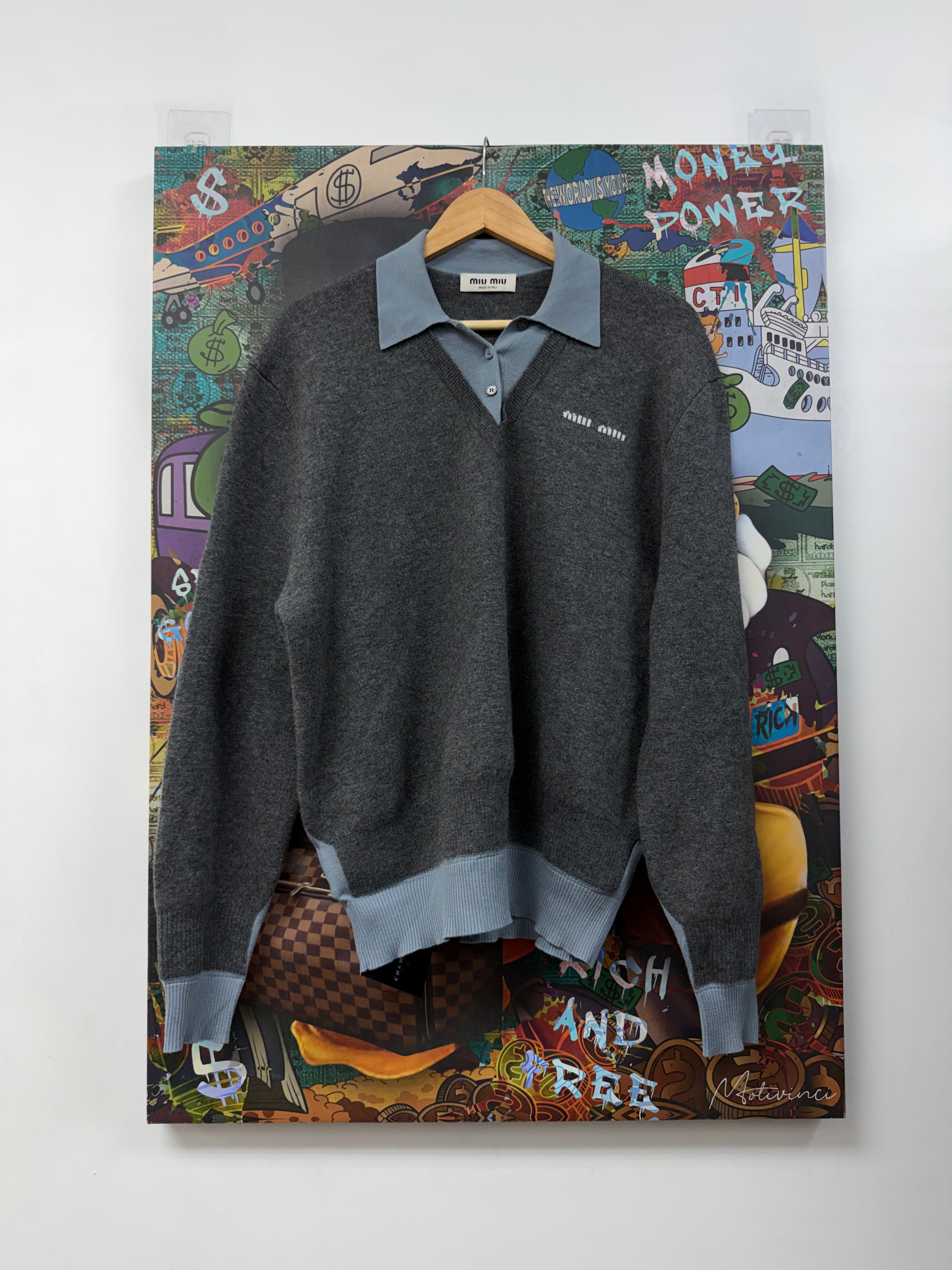 Miu Miu Cashmere Wool Grey Light Blue Polo
