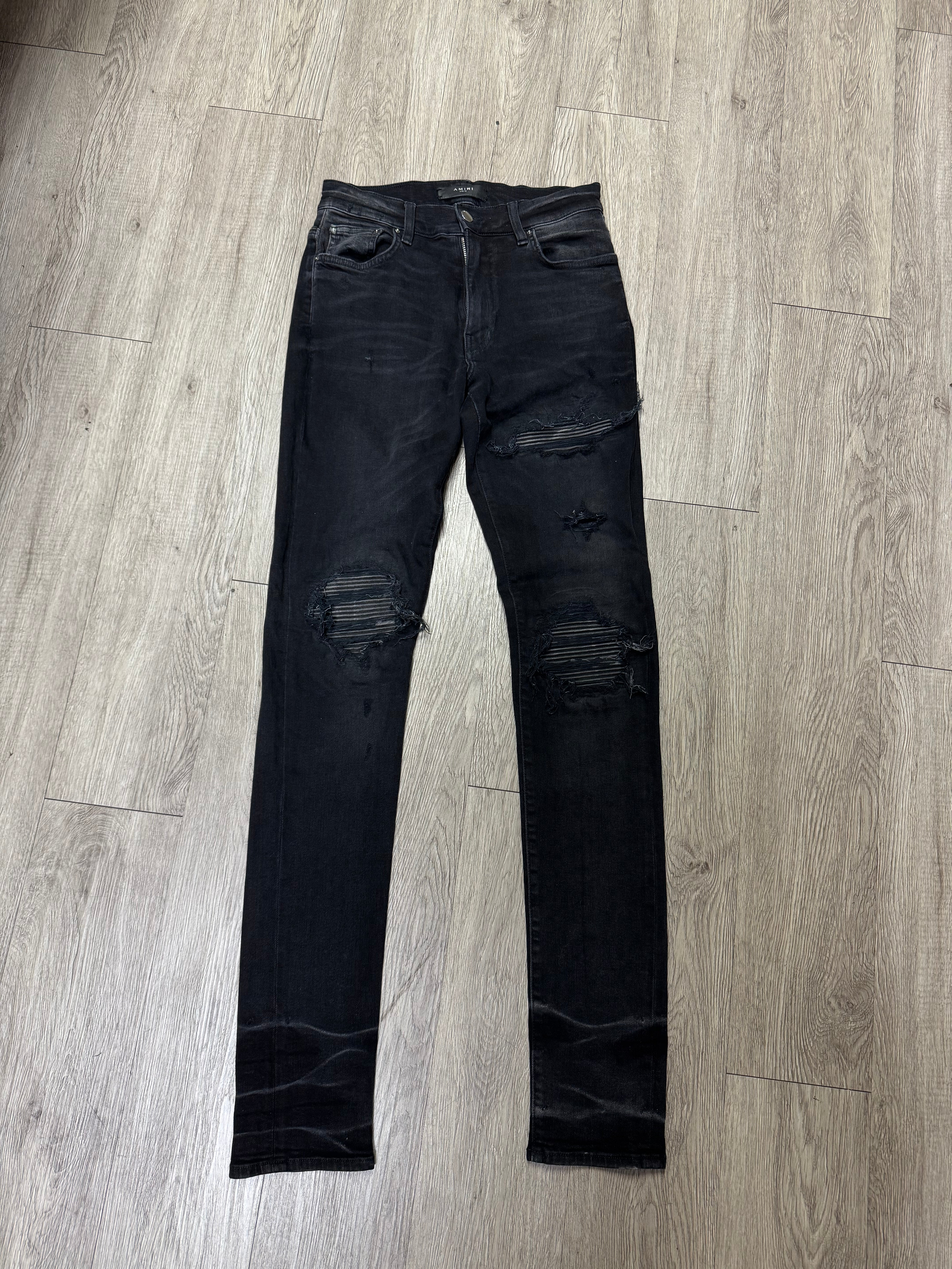 Amiri MX1 Black Wash Faded Black Patch Jeans