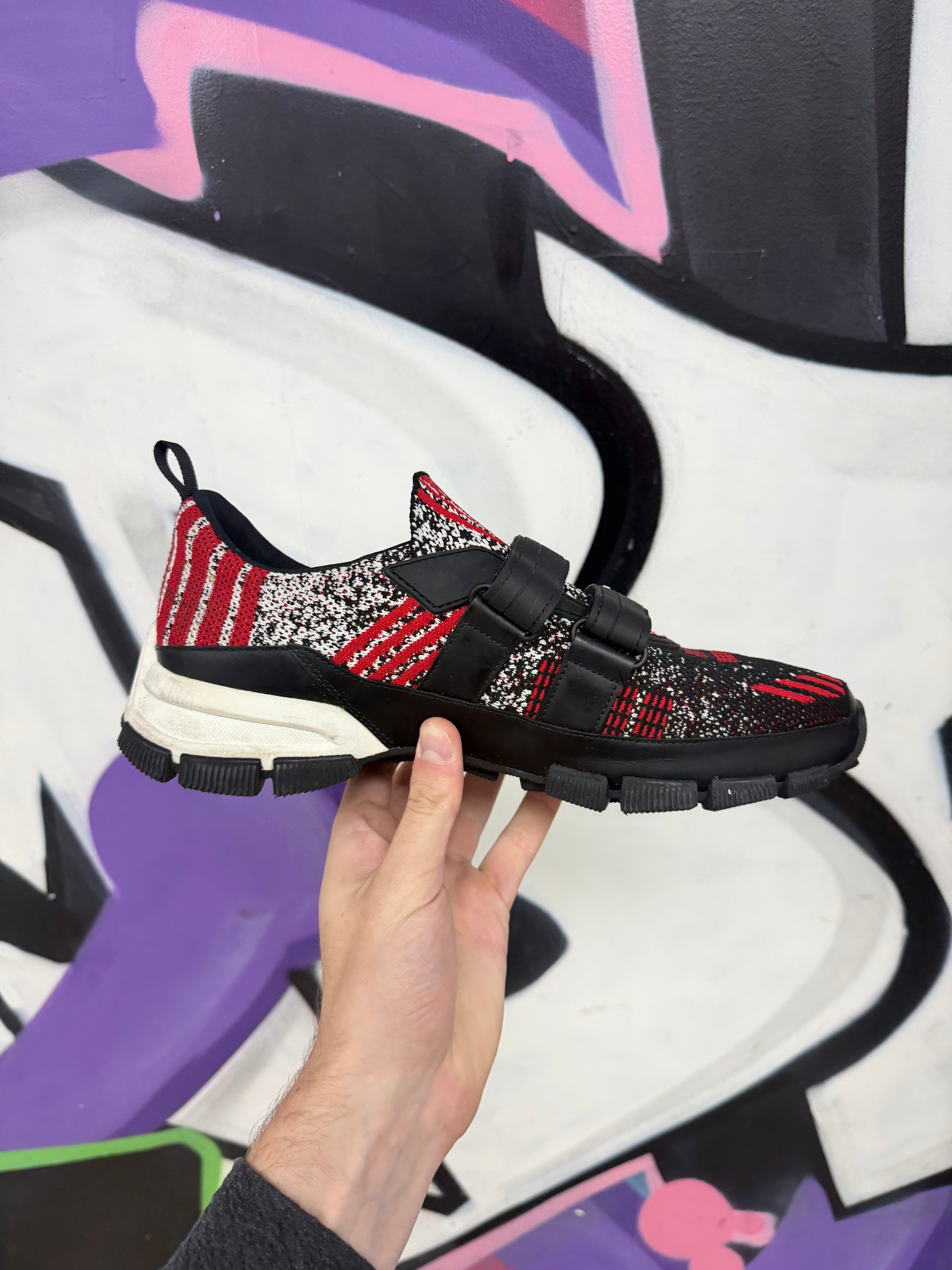 Prada Black Red Crossection Strap Sneakers
