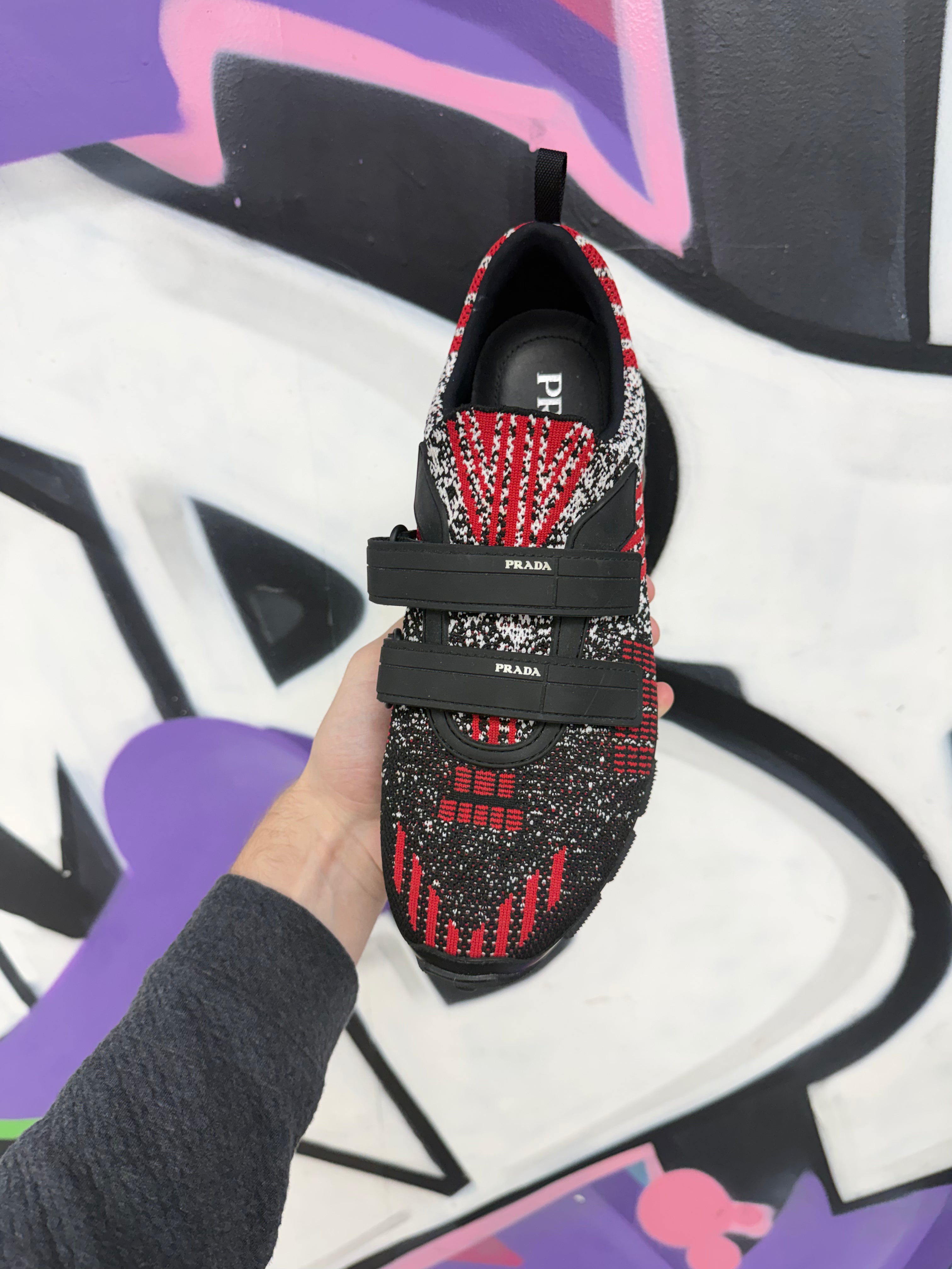 Prada Black Red Crossection Strap Sneakers