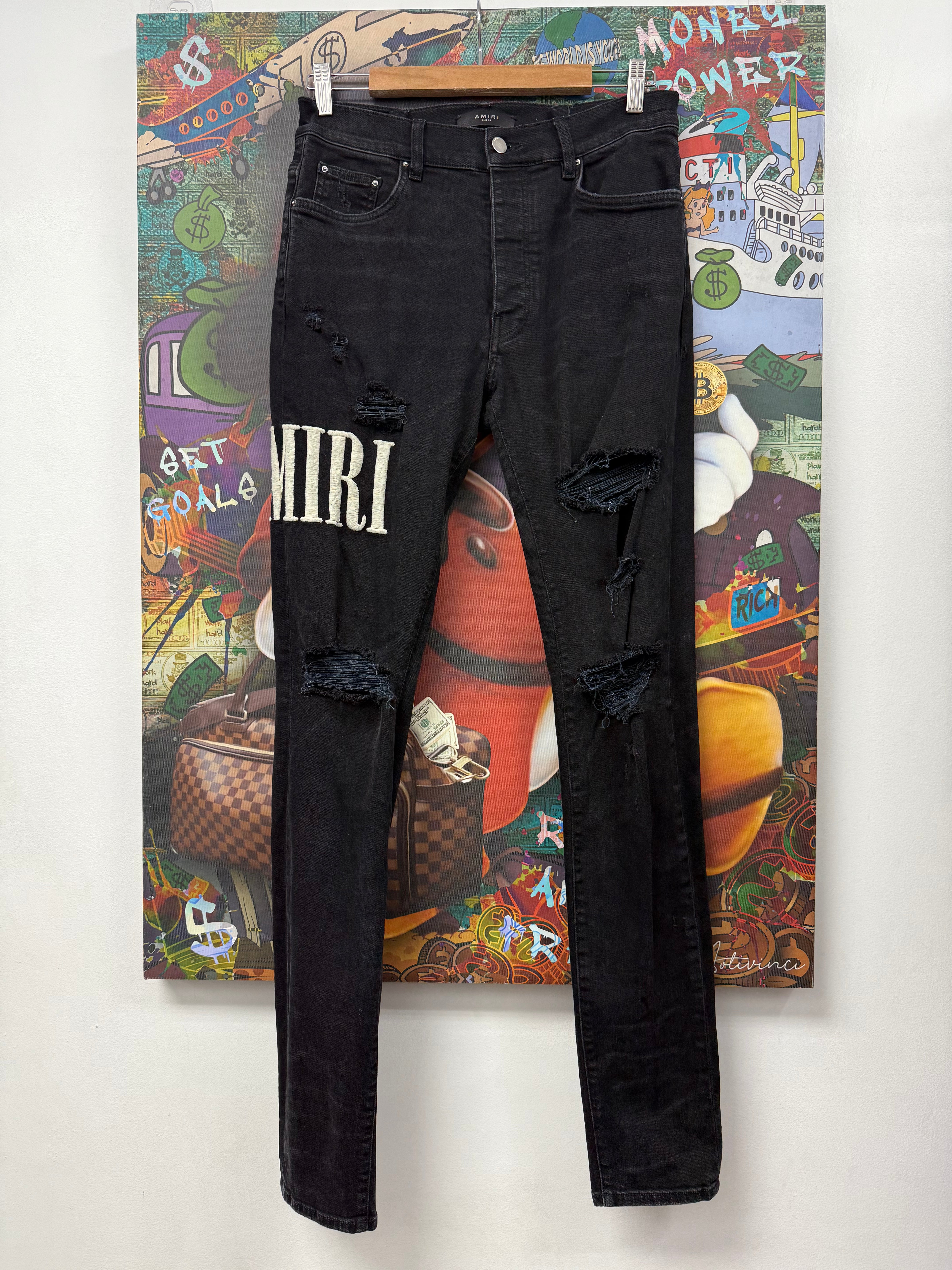 Amiri Black Wash Embroidered Side Logo (Altered Fits 32) Jeans