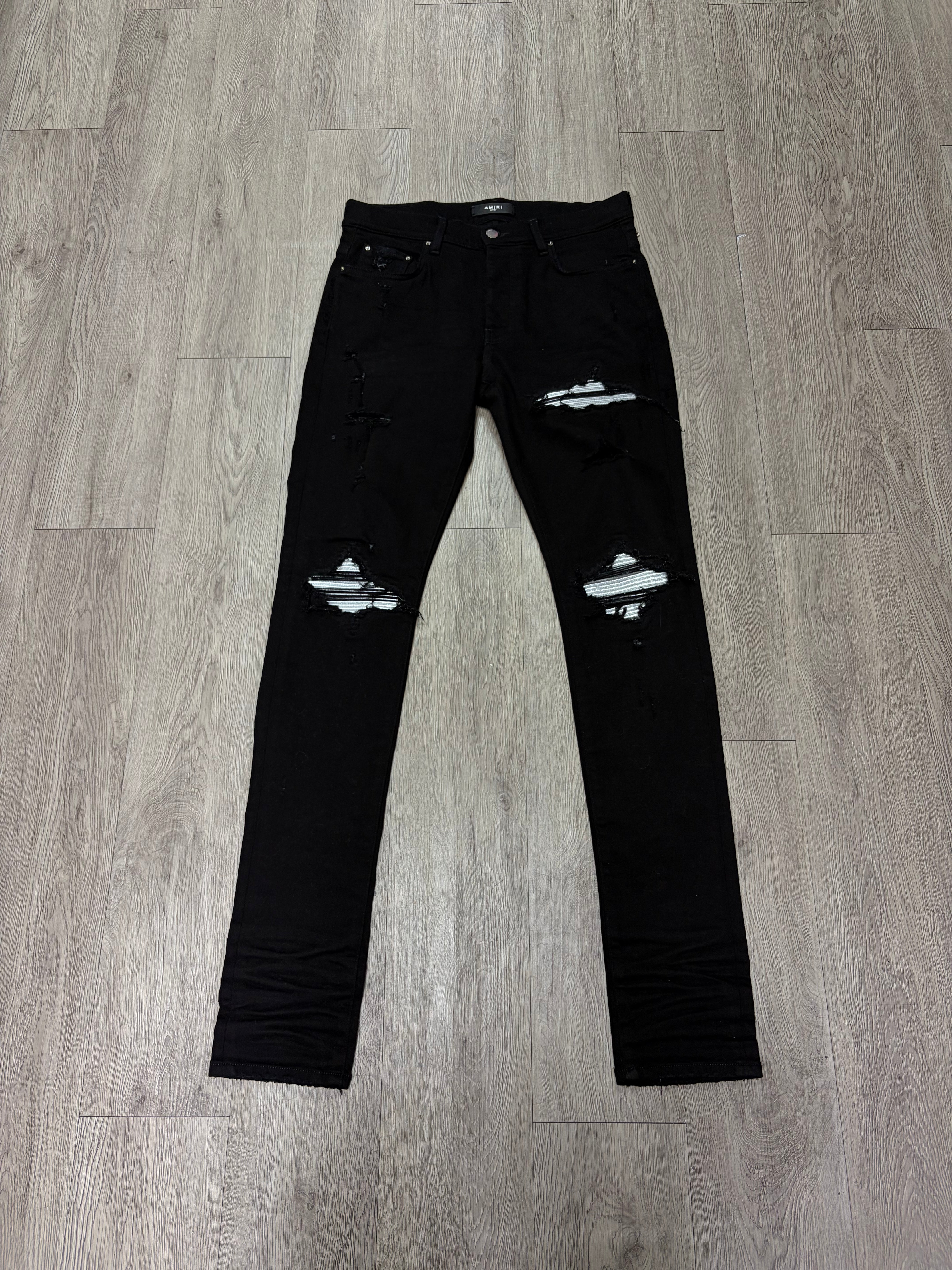 Amiri MX1 Black Silver Patch Jeans