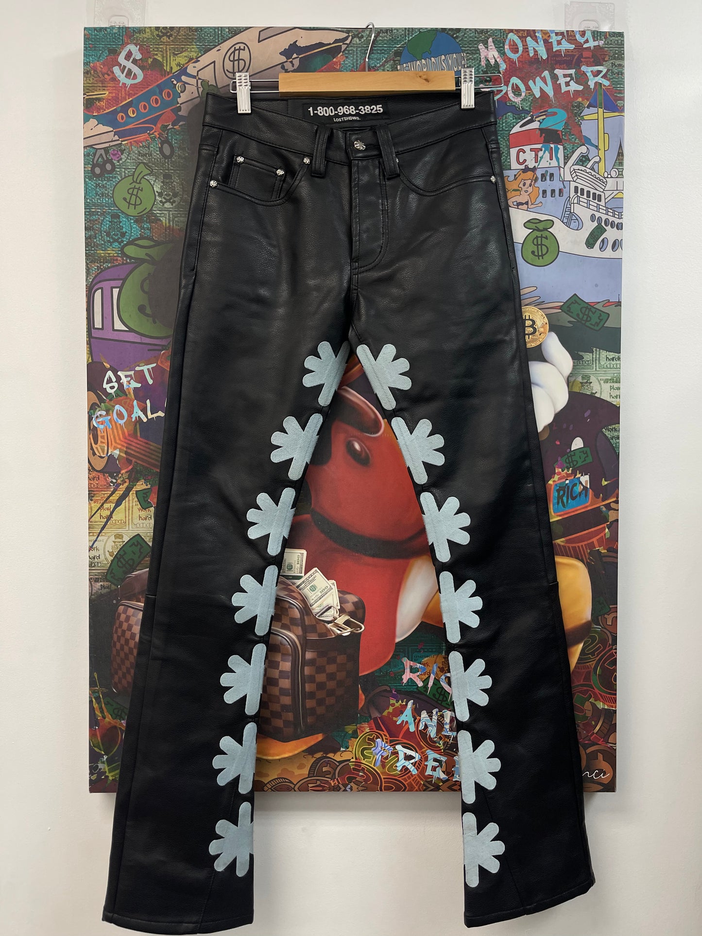LostSHDWS Black Leather Baby Blue Jeans