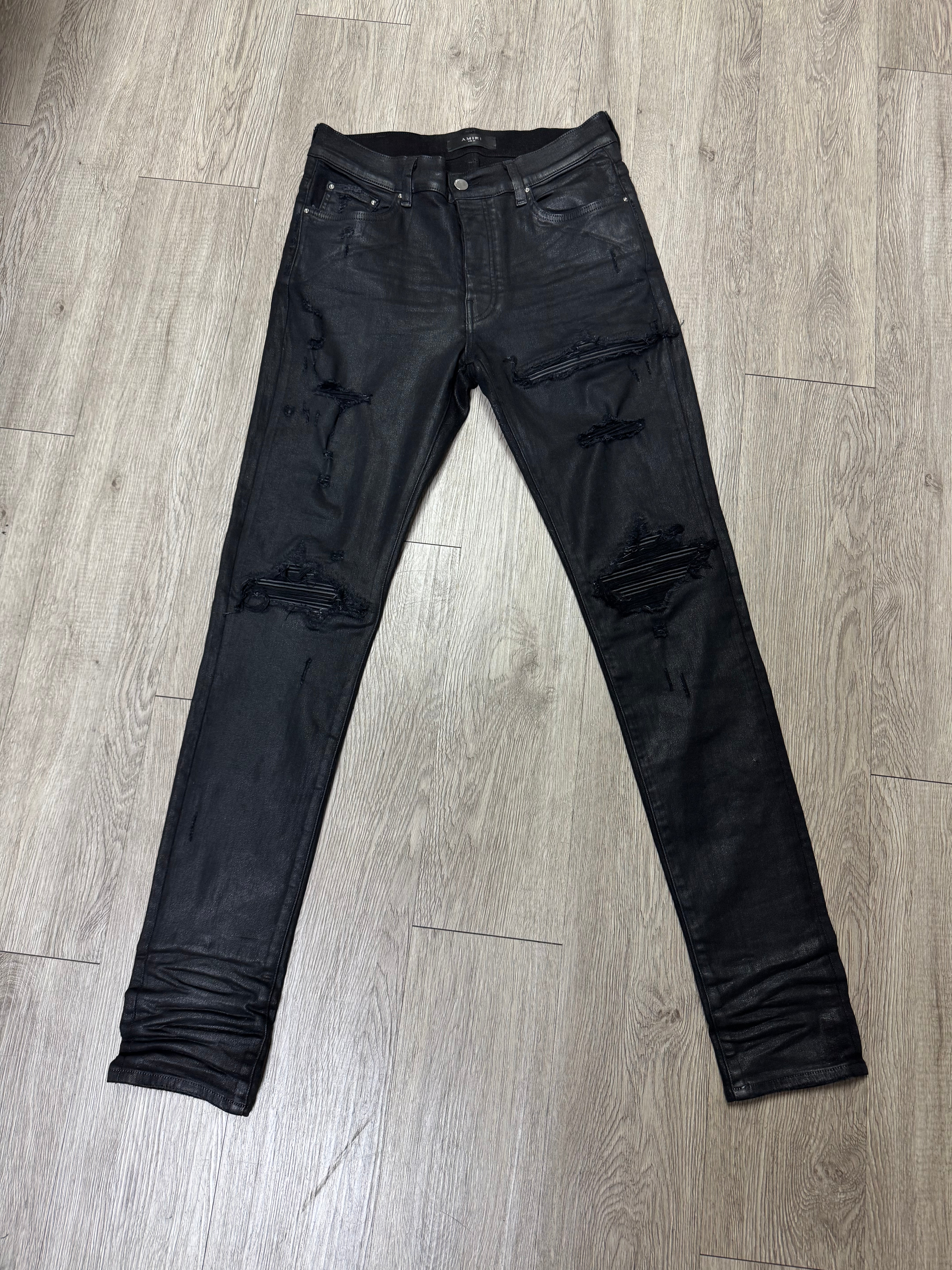 Amiri MX1 Black Black Wax Patch Jeans