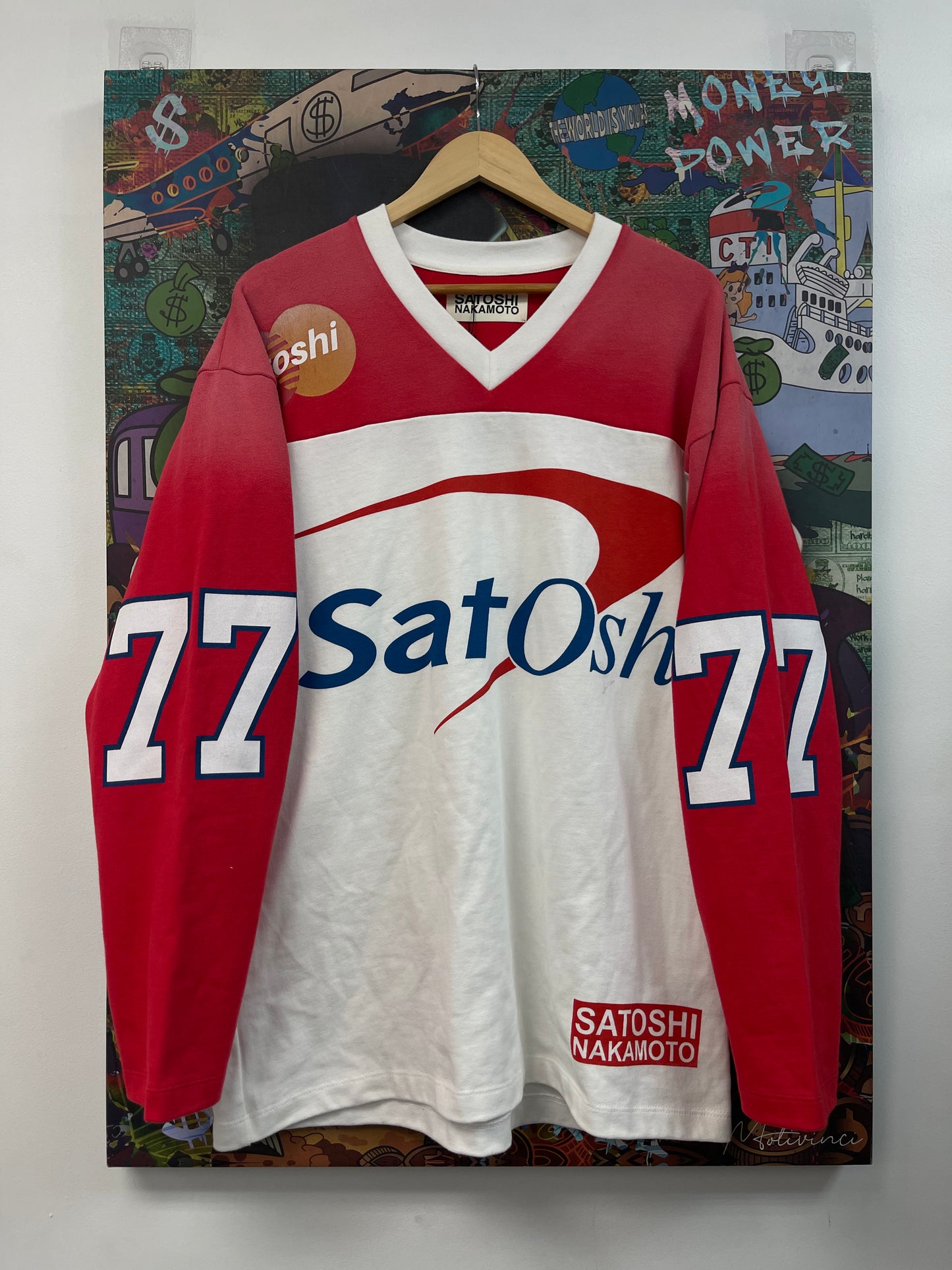 Satoshi Nakamoto Logo Red White Long Sleeve
