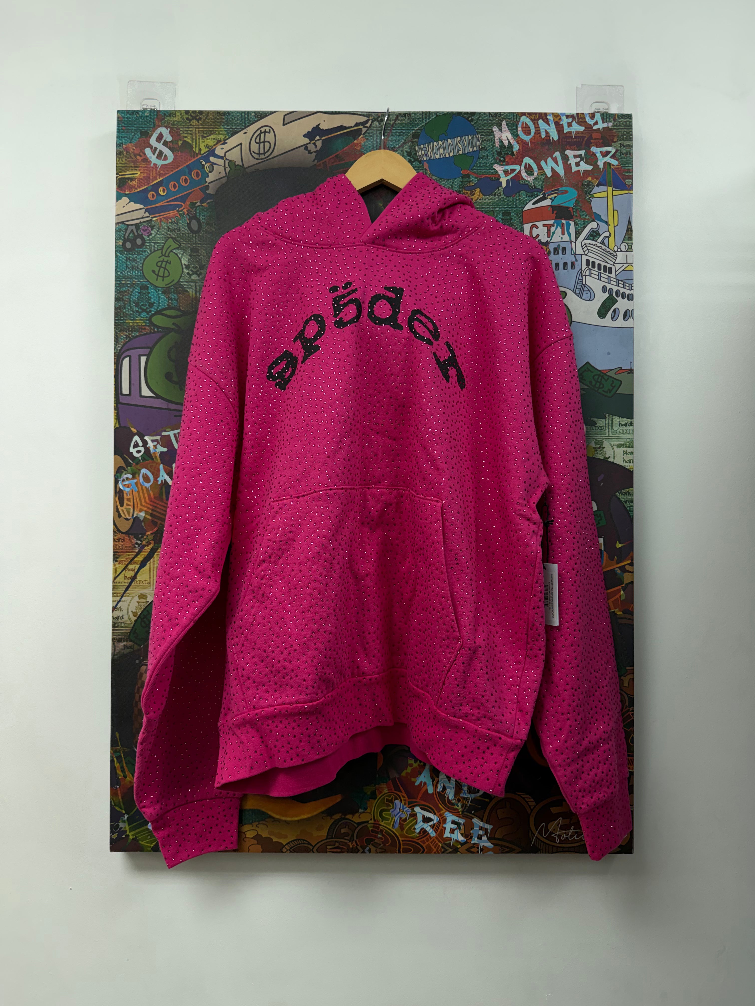 Sp5der Pink Rhinestone VVS Hoodie