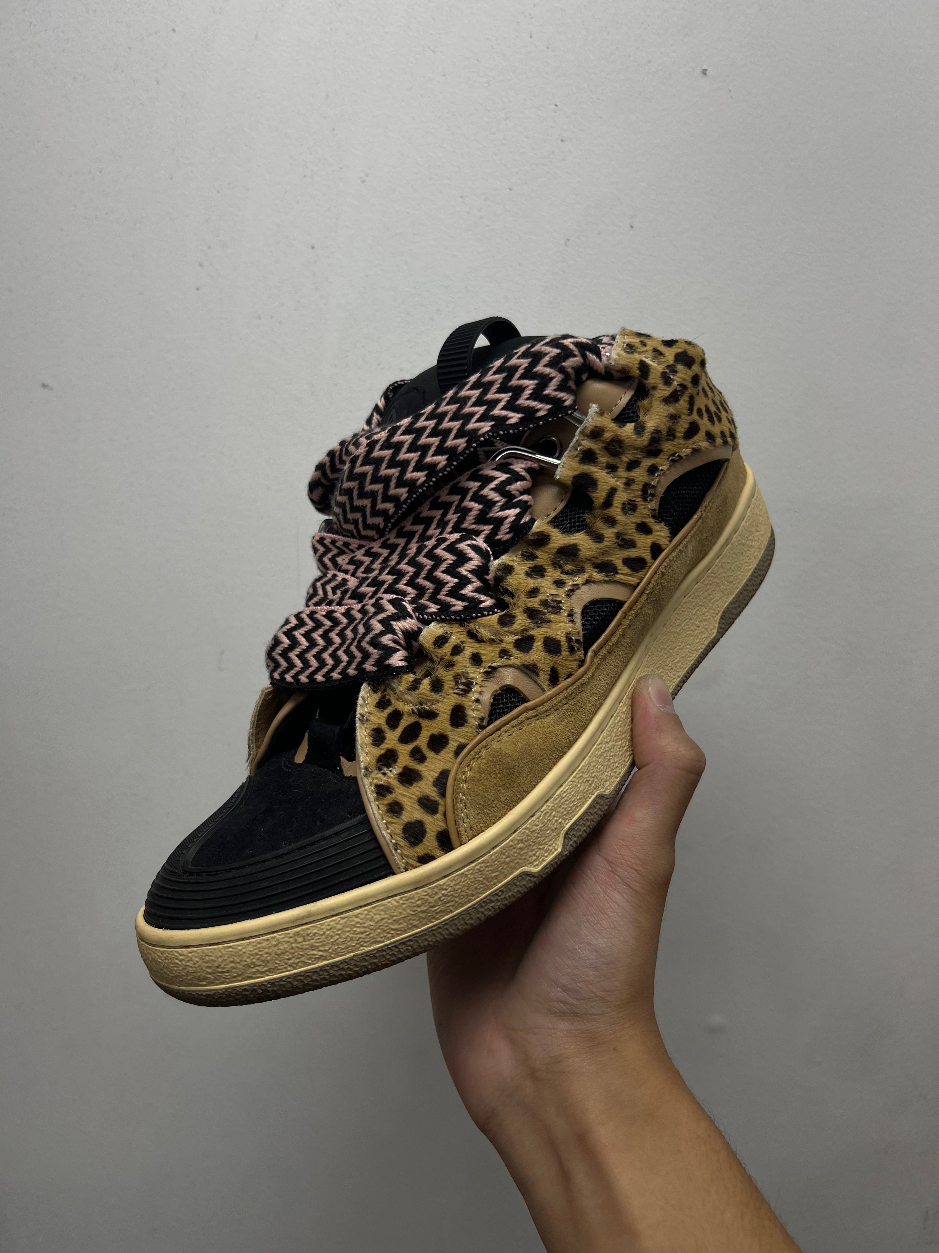 Lanvin Tan Cheetah Curb Sneakers