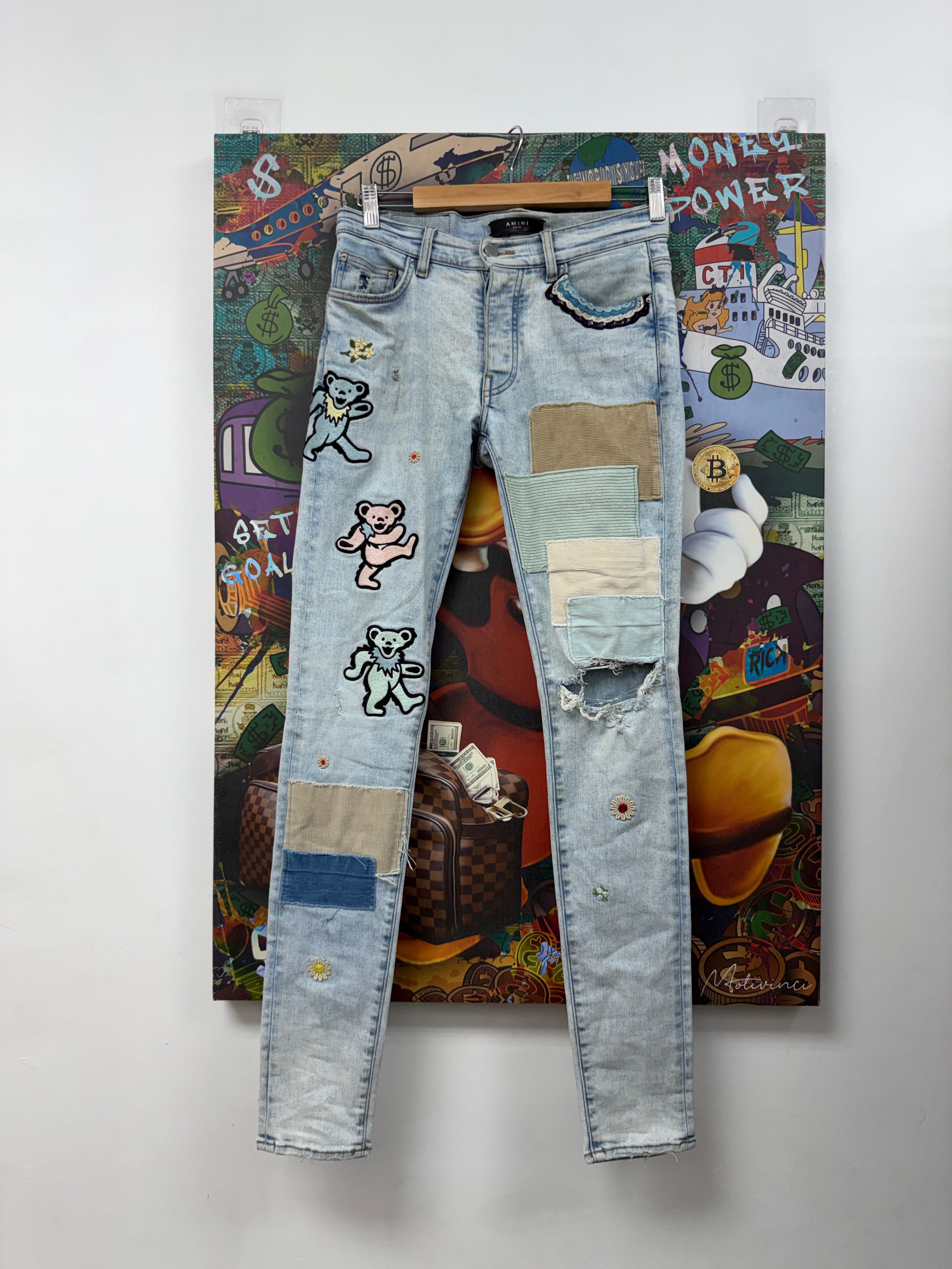 Amiri Light Wash Grateful Dead Patchwork Jeans