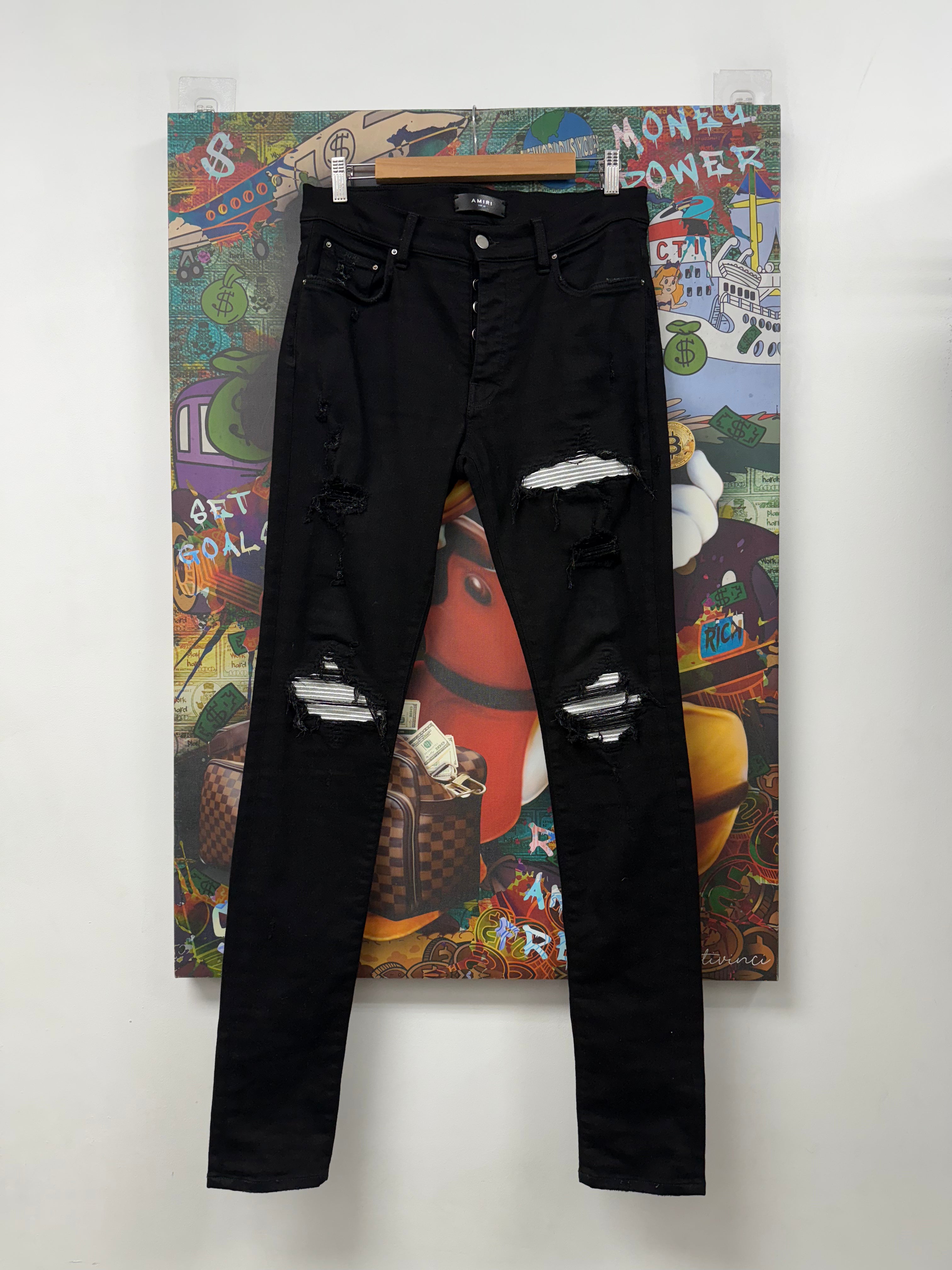 Amiri MX1 Black Silver Patch Jeans