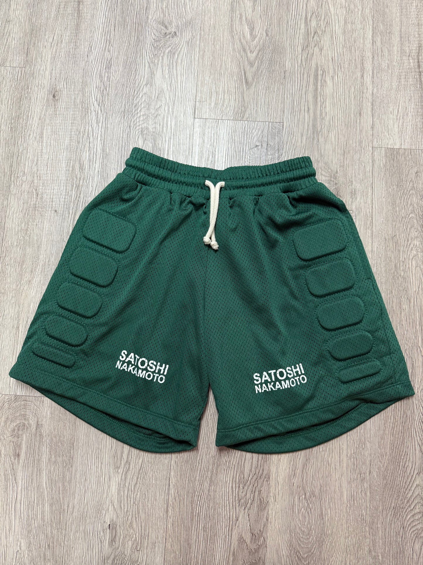 Satoshi Nakamoto Padded Mesh Shorts Green New With Tags