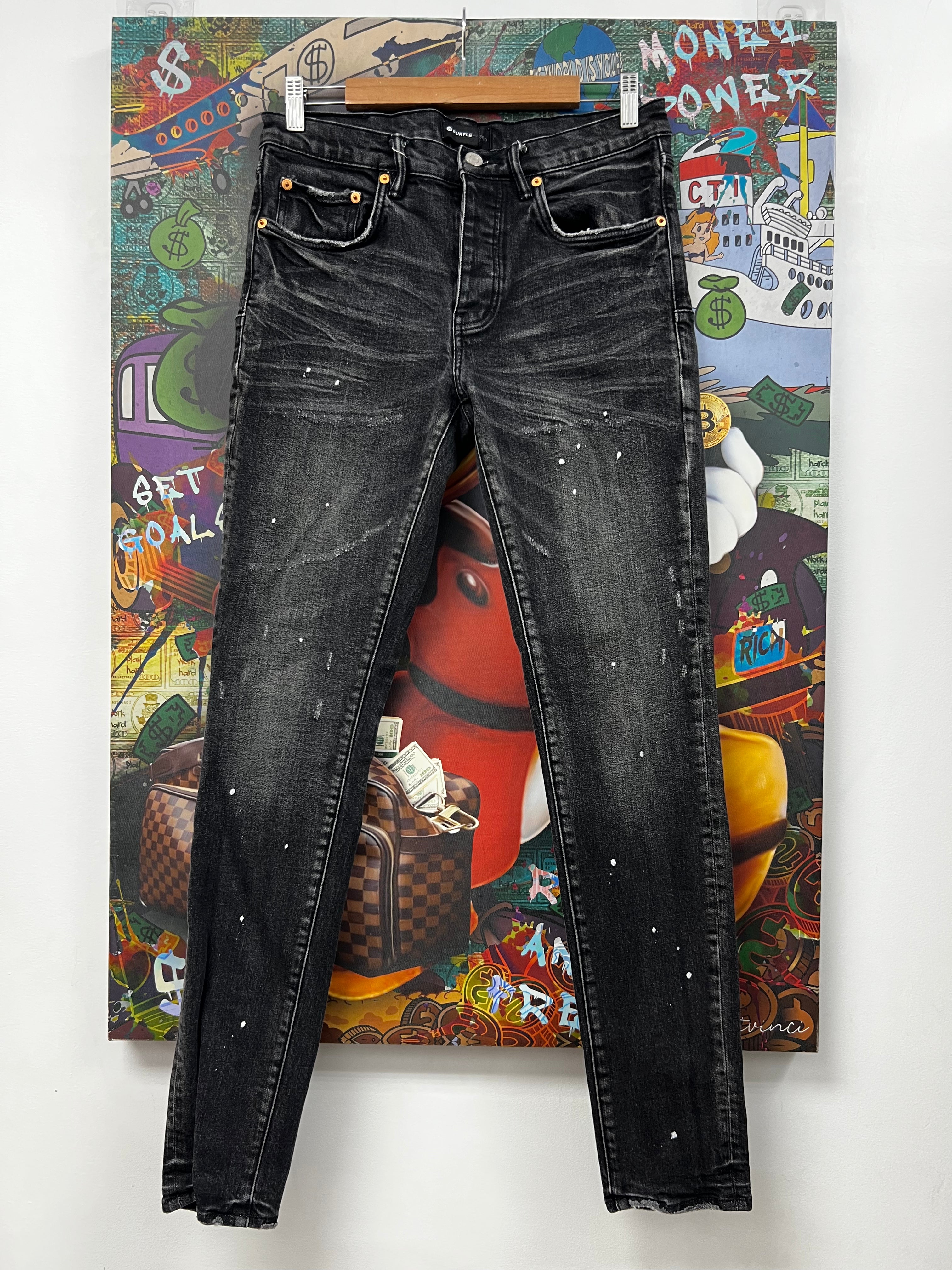 Purple Brand Black Wash Splatter Jeans