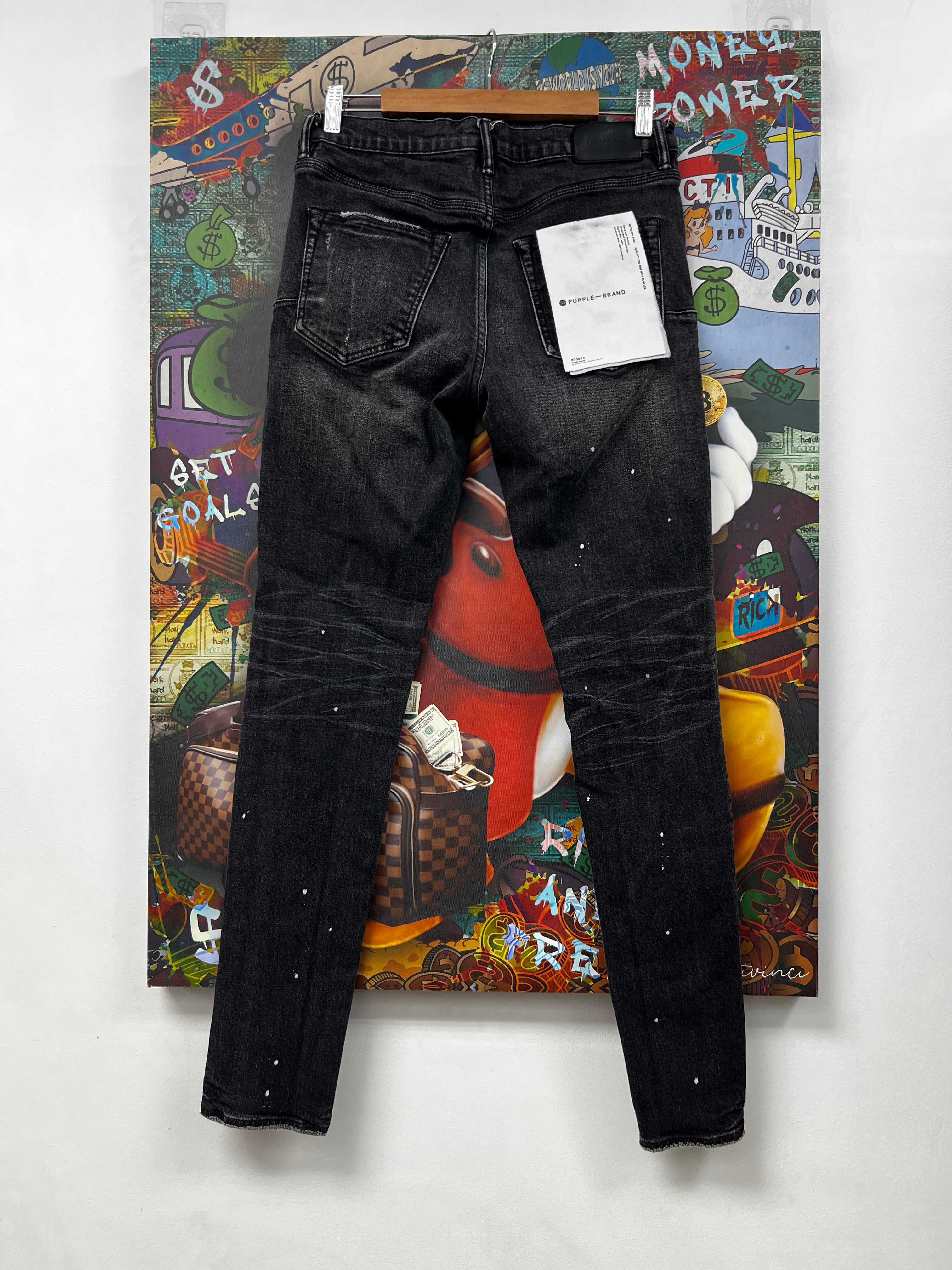 Purple Brand Black Wash Splatter Jeans