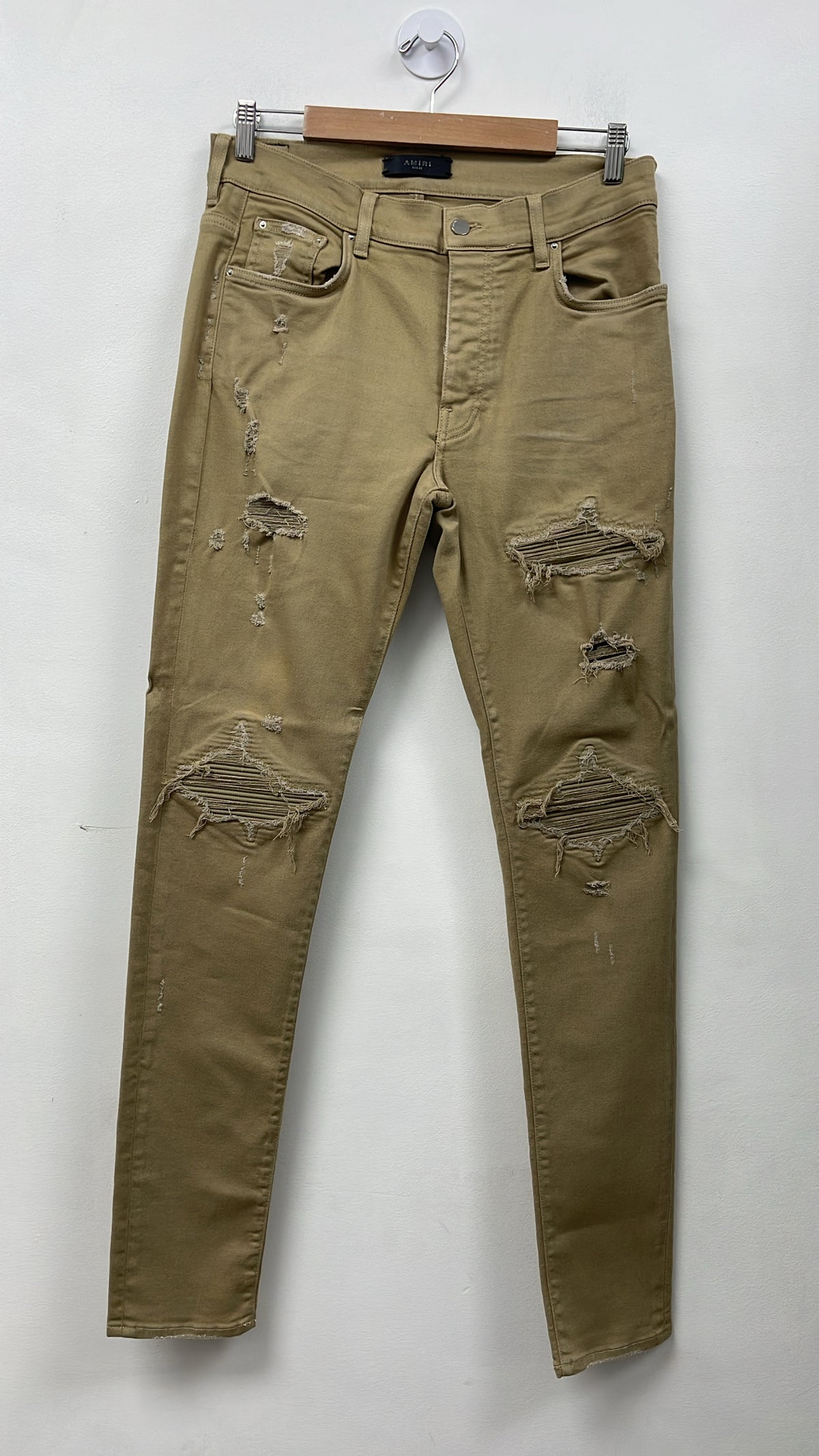 Amiri MX1 Tan Leather Patch Jeans