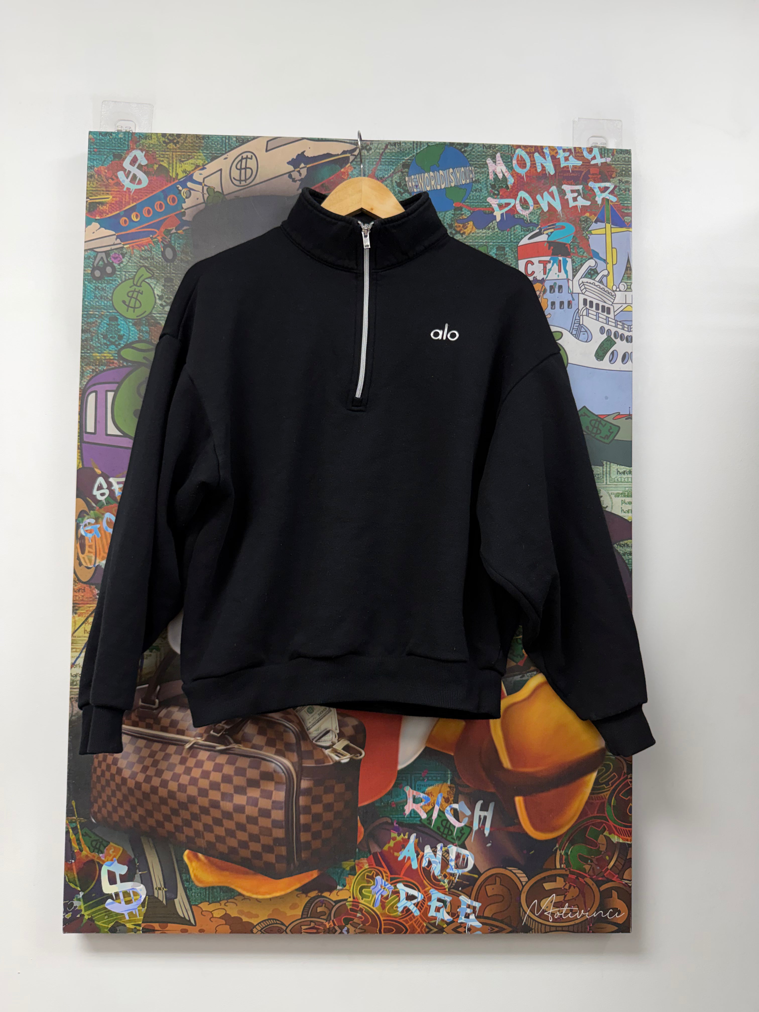 ALO Black Quater Zip Hoodie