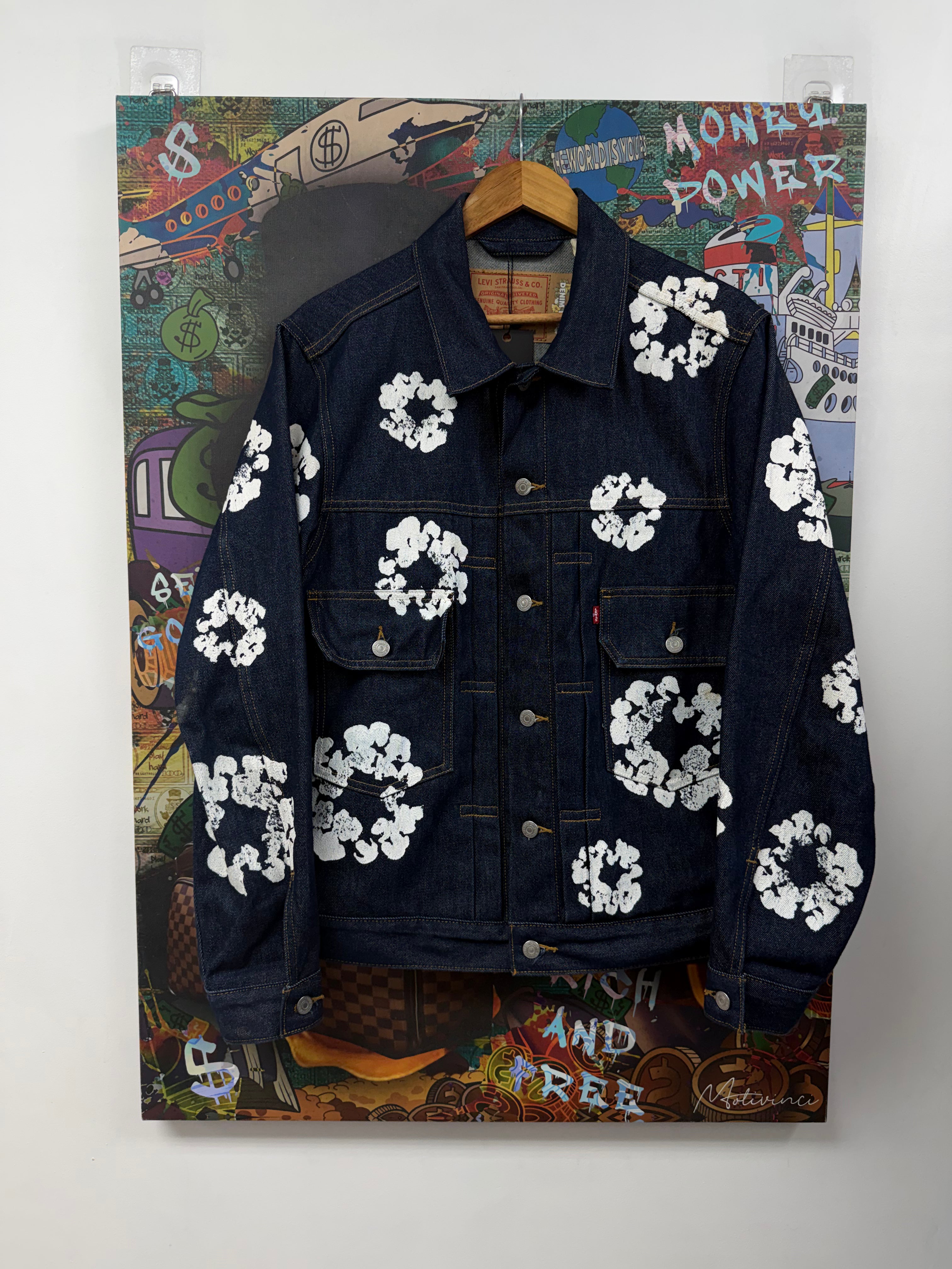 Denim Tears Navy Selvedge Cotton Wreath Denim Jacket