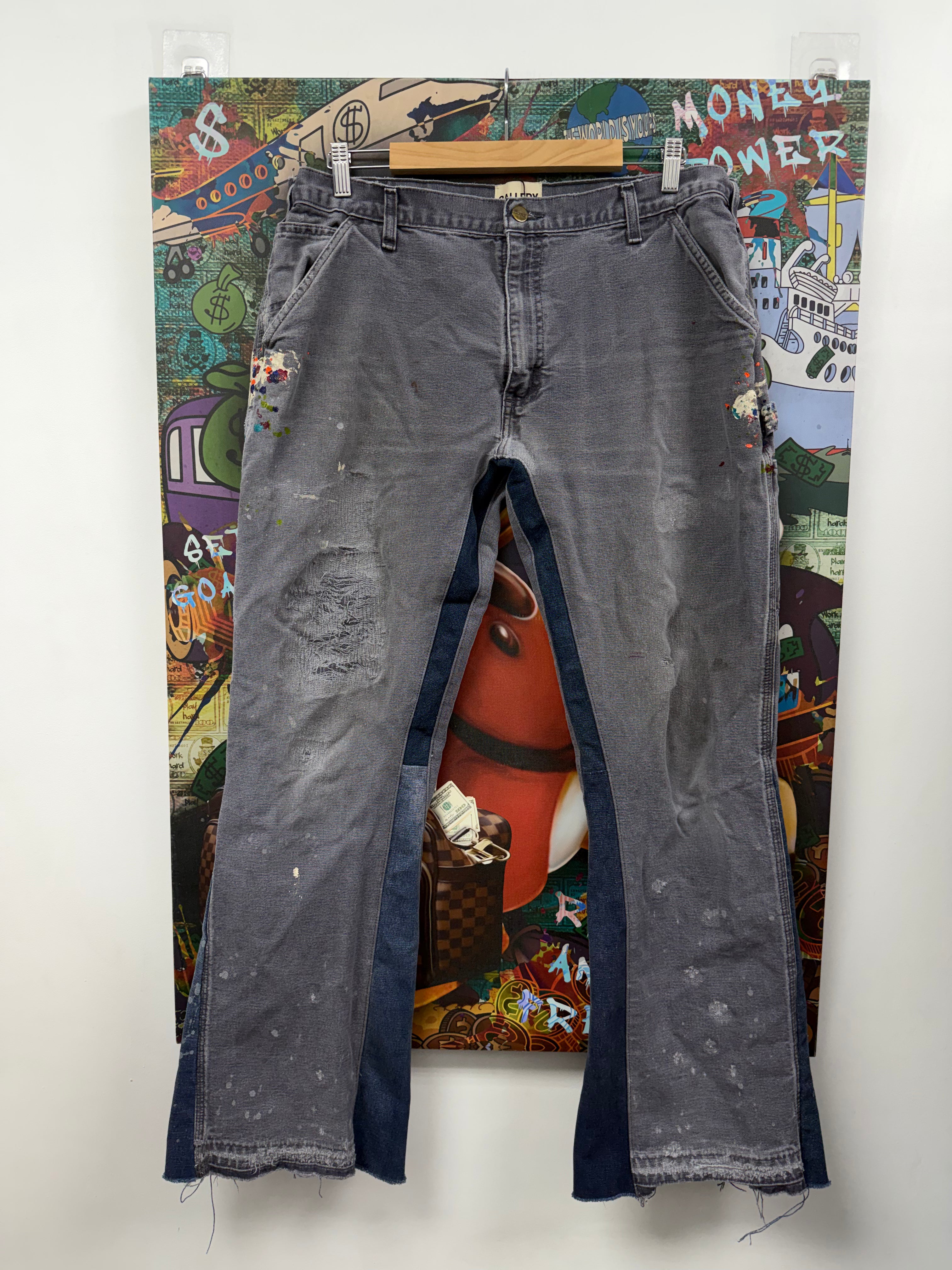 Gallery Dept Navy Grey Carpenter Paint Splatter Flare Jeans