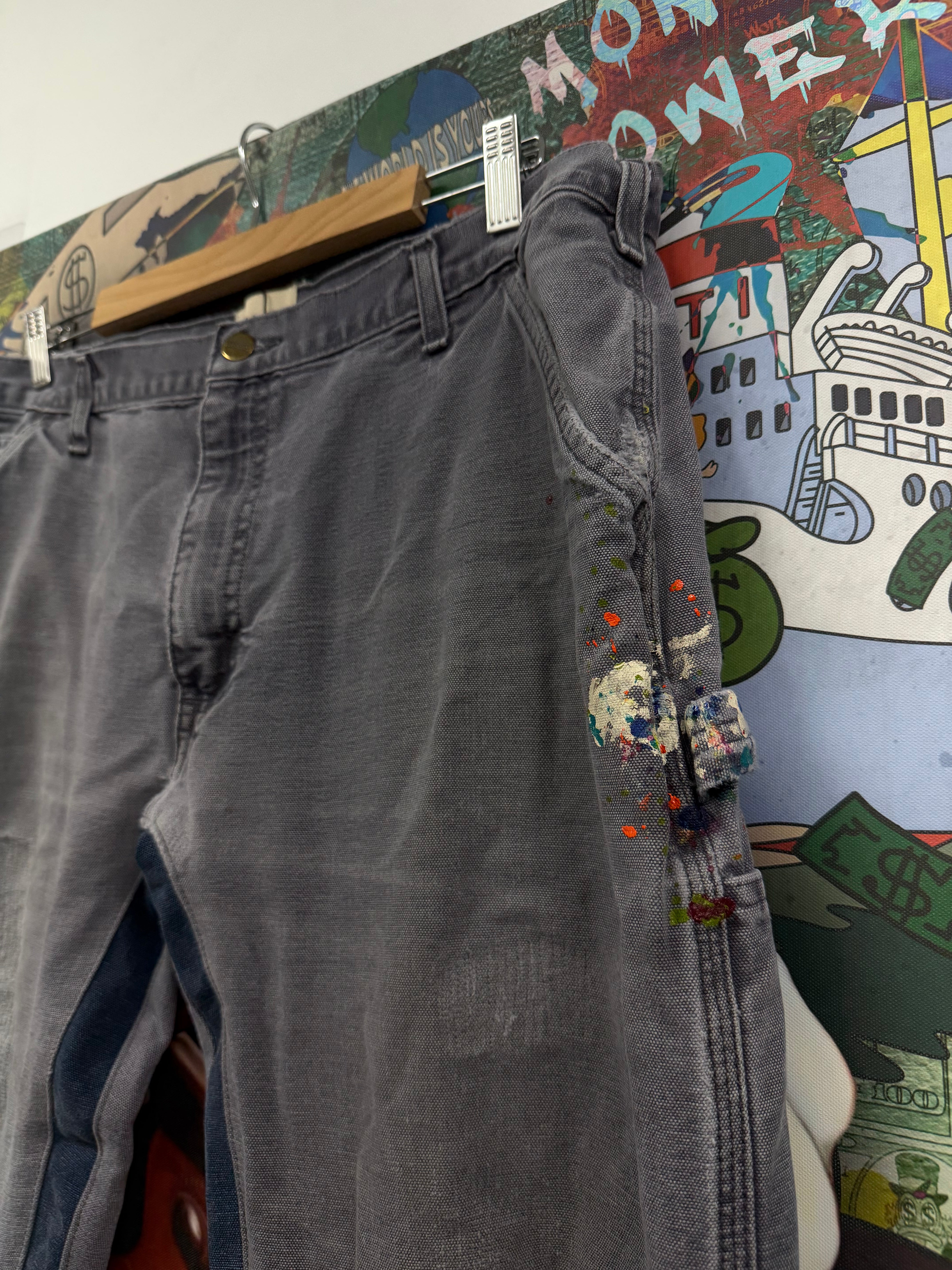 Gallery Dept Navy Grey Carpenter Paint Splatter Flare Jeans