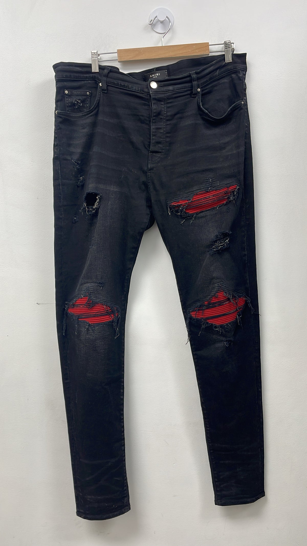 Amiri MX1 Black Red Suede Patch Jeans