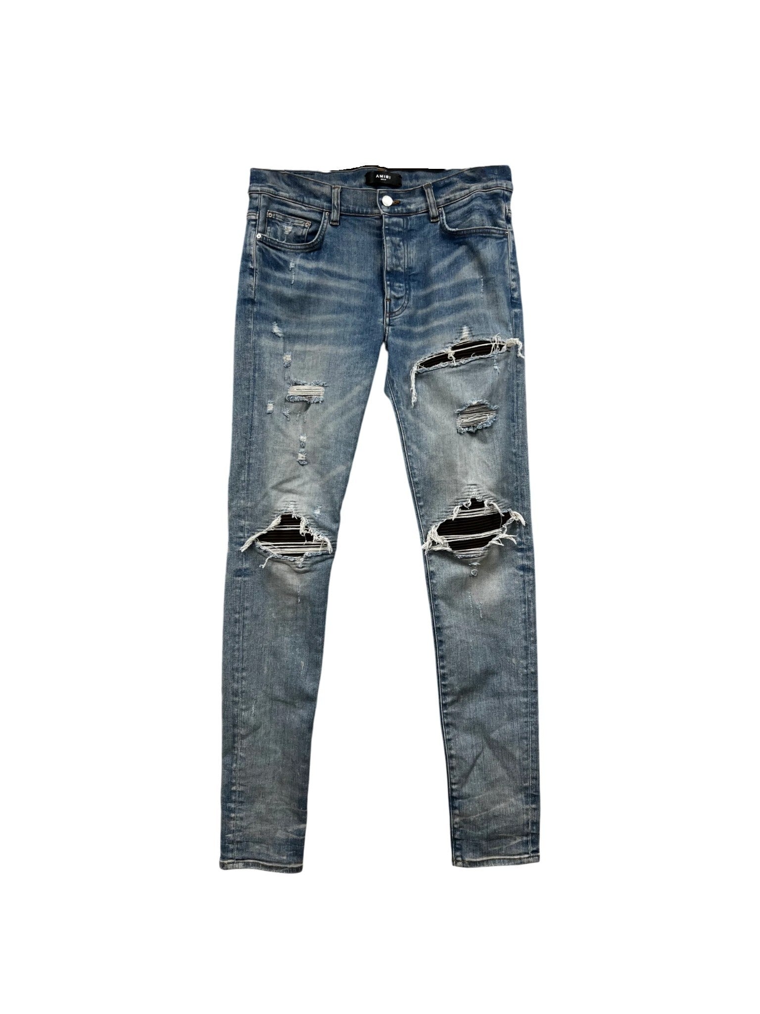 Amiri MX1 Suede Patch Light Wash & Brown Jeans