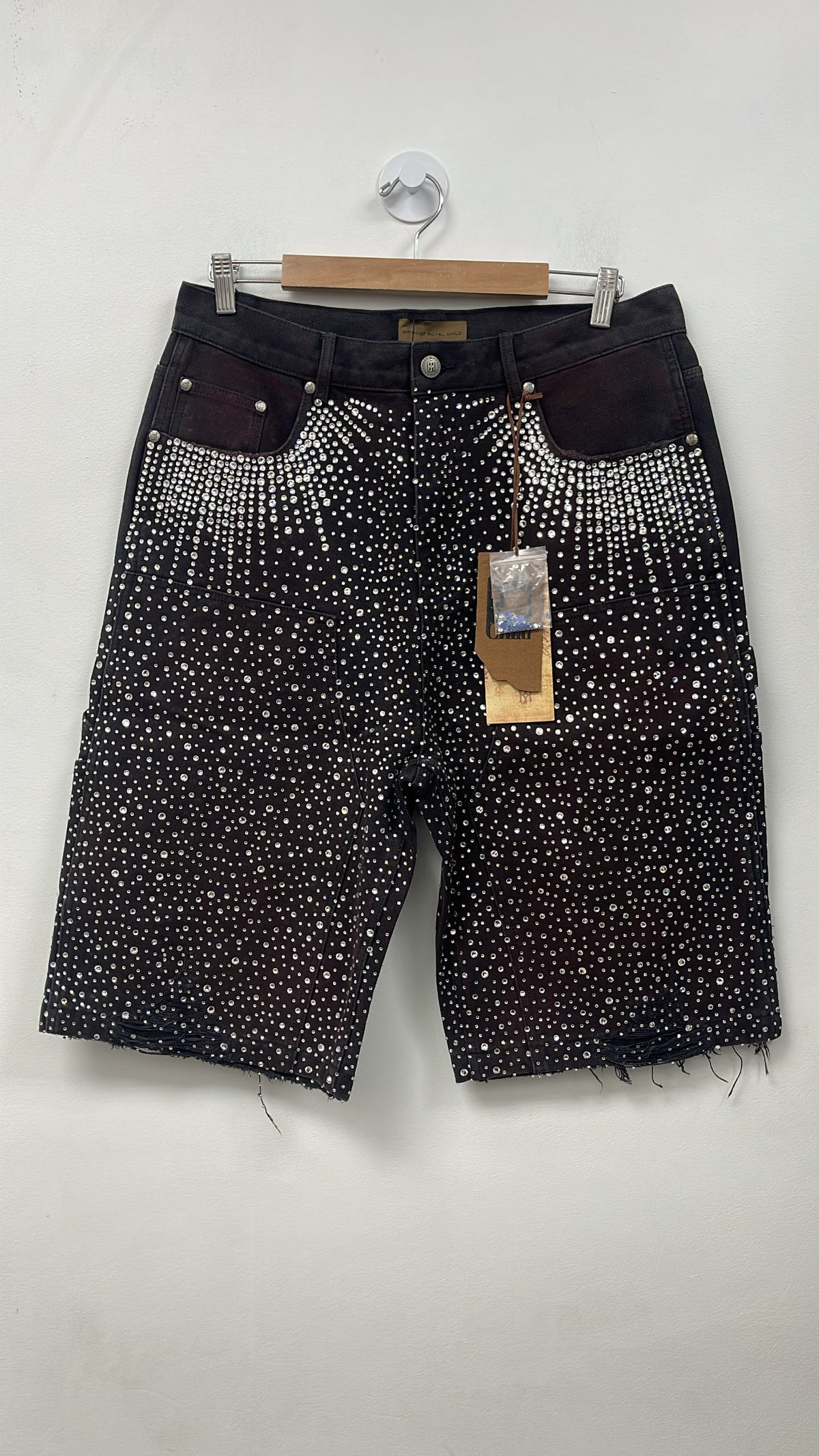 Birth Of A Royal Child Black Rhinestone Shorts