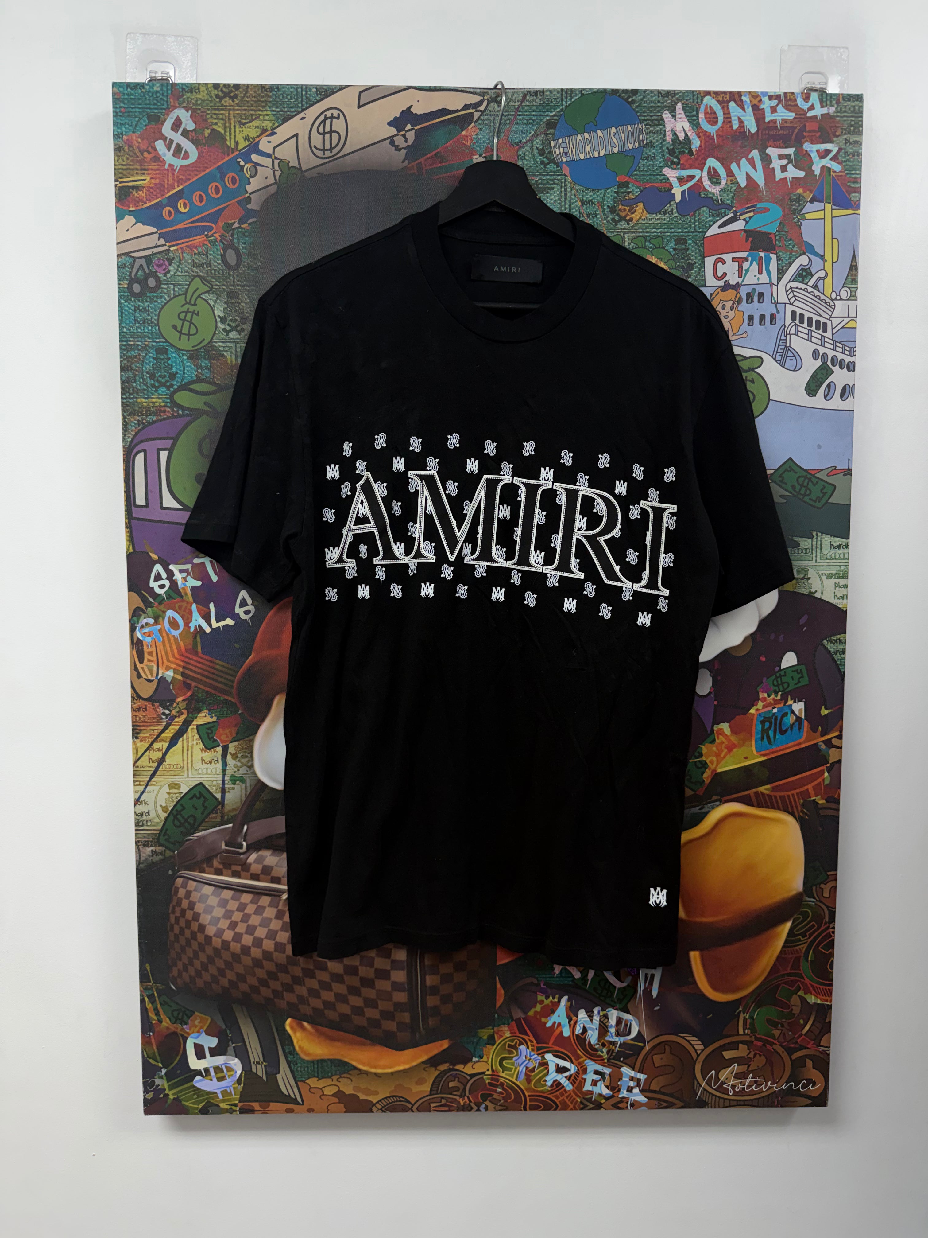 Amiri Black White MA Paisley Logo Tee