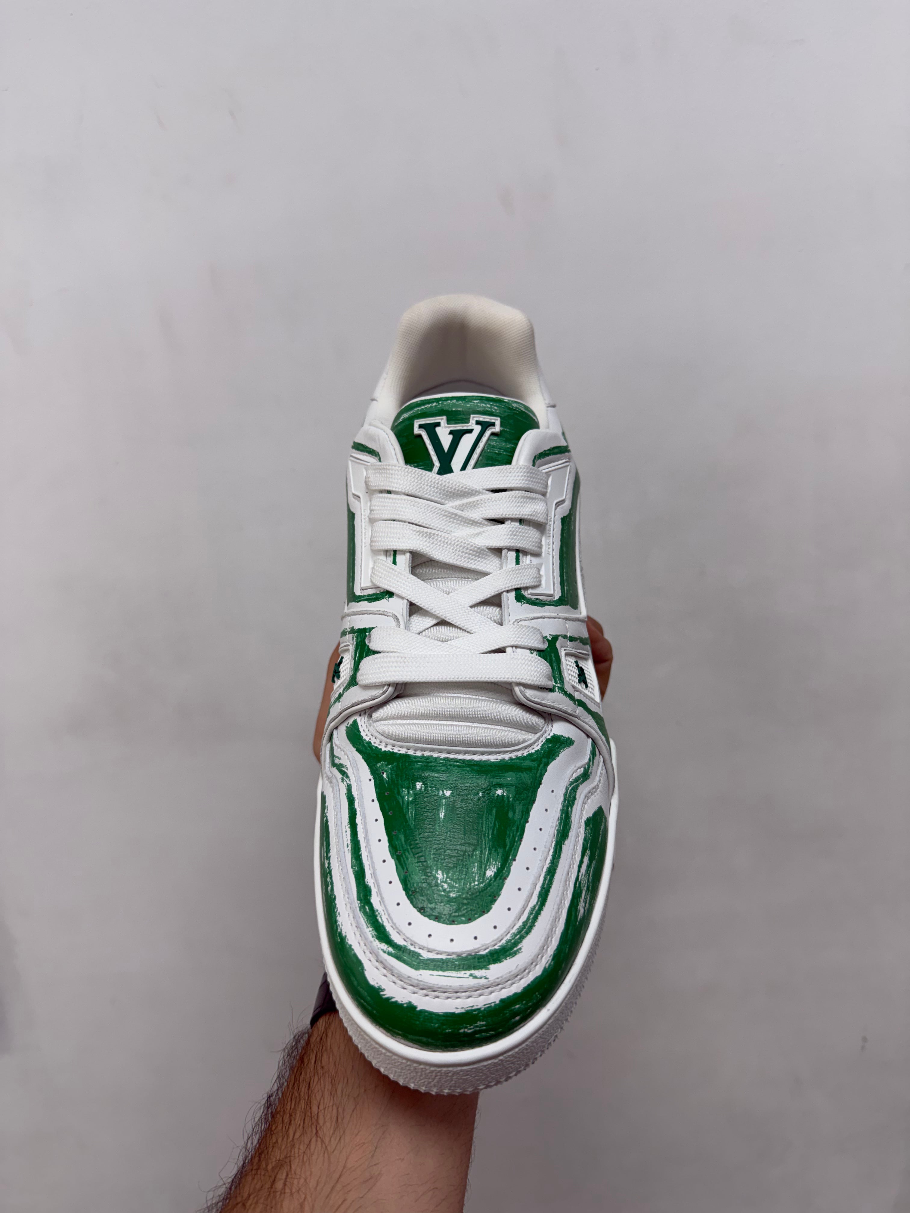 Louis Vuitton White Green Scribble #54 Trainer Sneakers