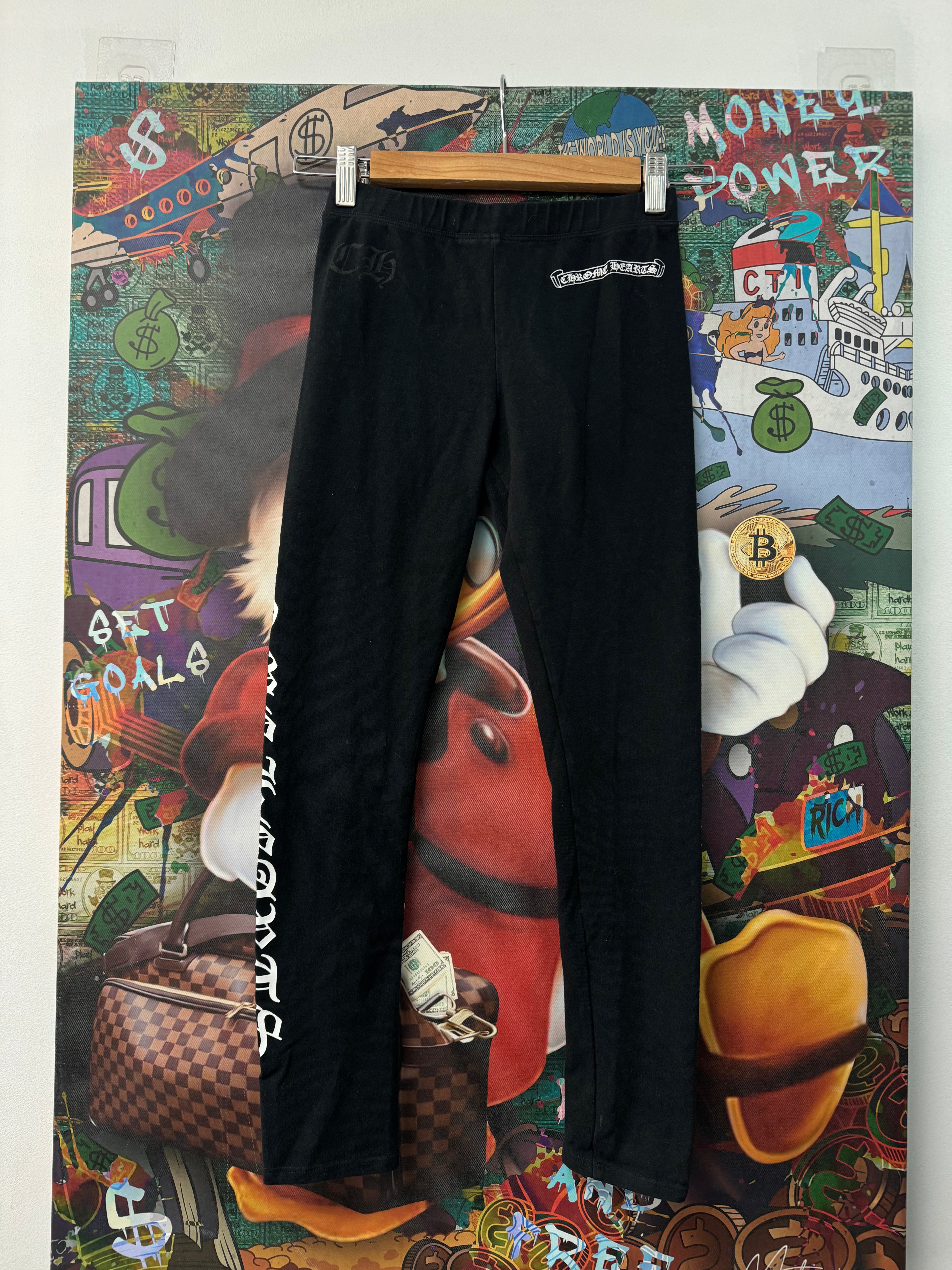 Chrome Hearts Black Scroll Logo Heavy Leggings