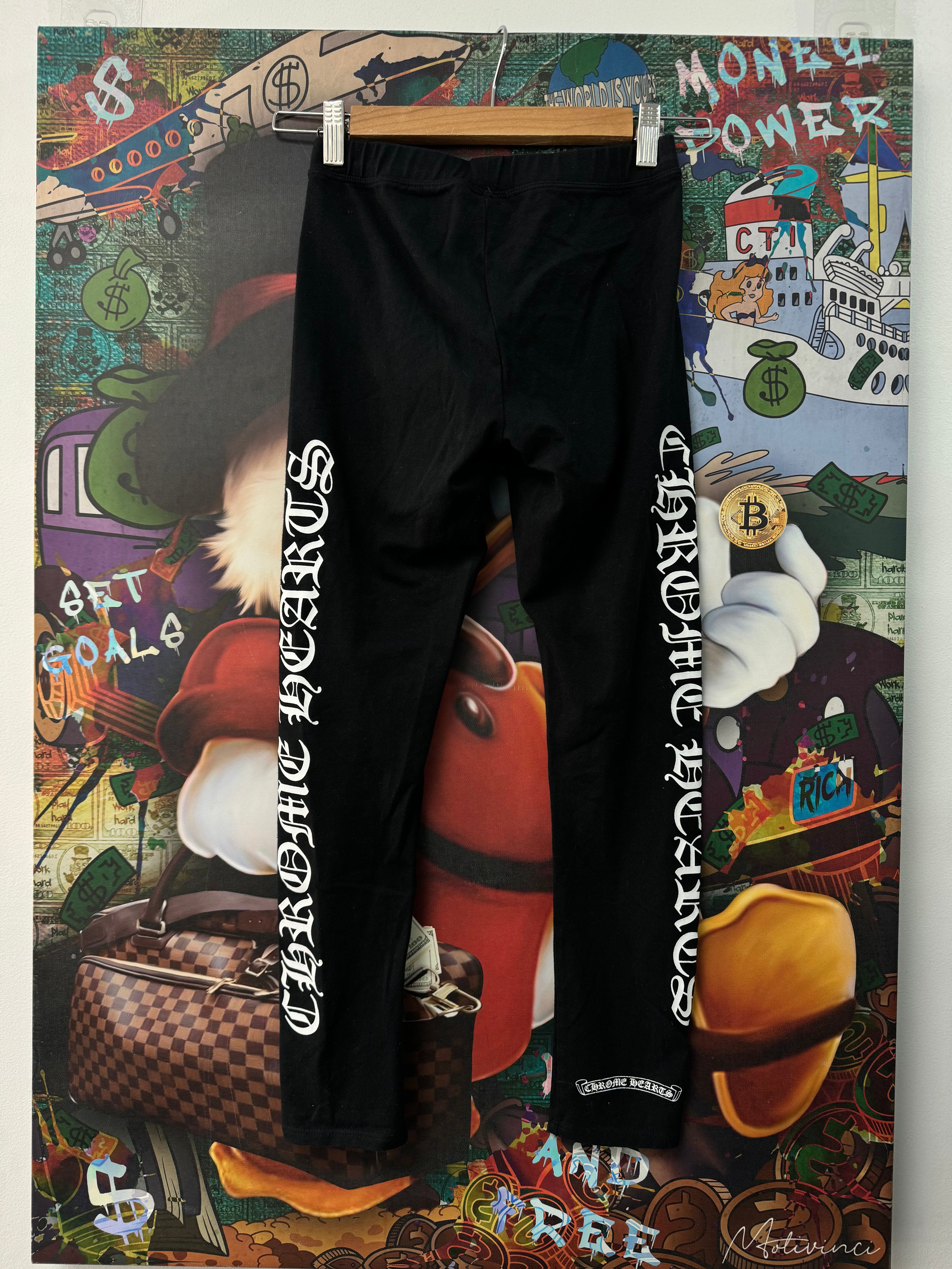 Chrome Hearts Black Scroll Logo Heavy Leggings
