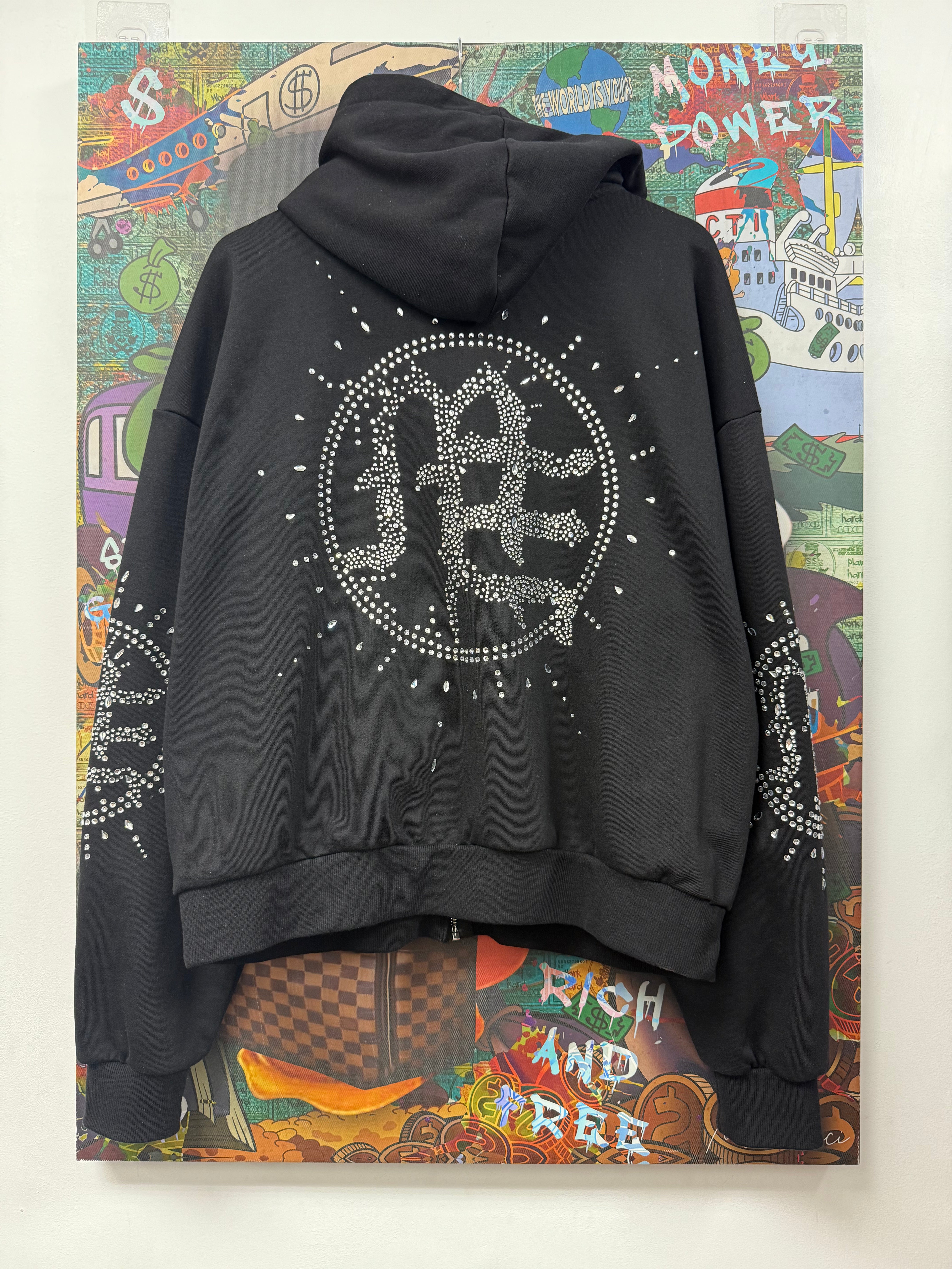 Mixed Emotions Black Eclipse Rhinestone Zip Up