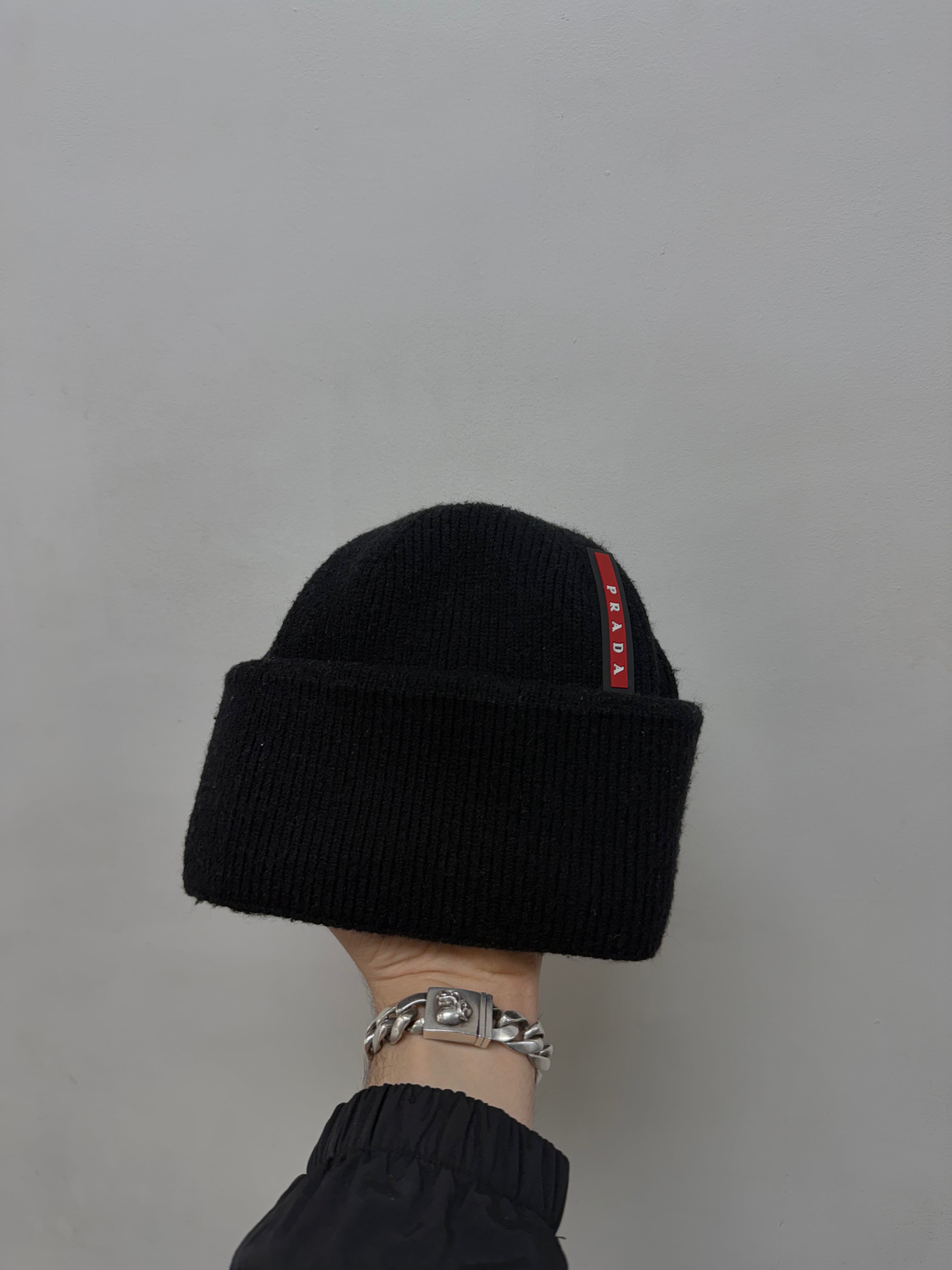 Prada Black Red Logo Beanie