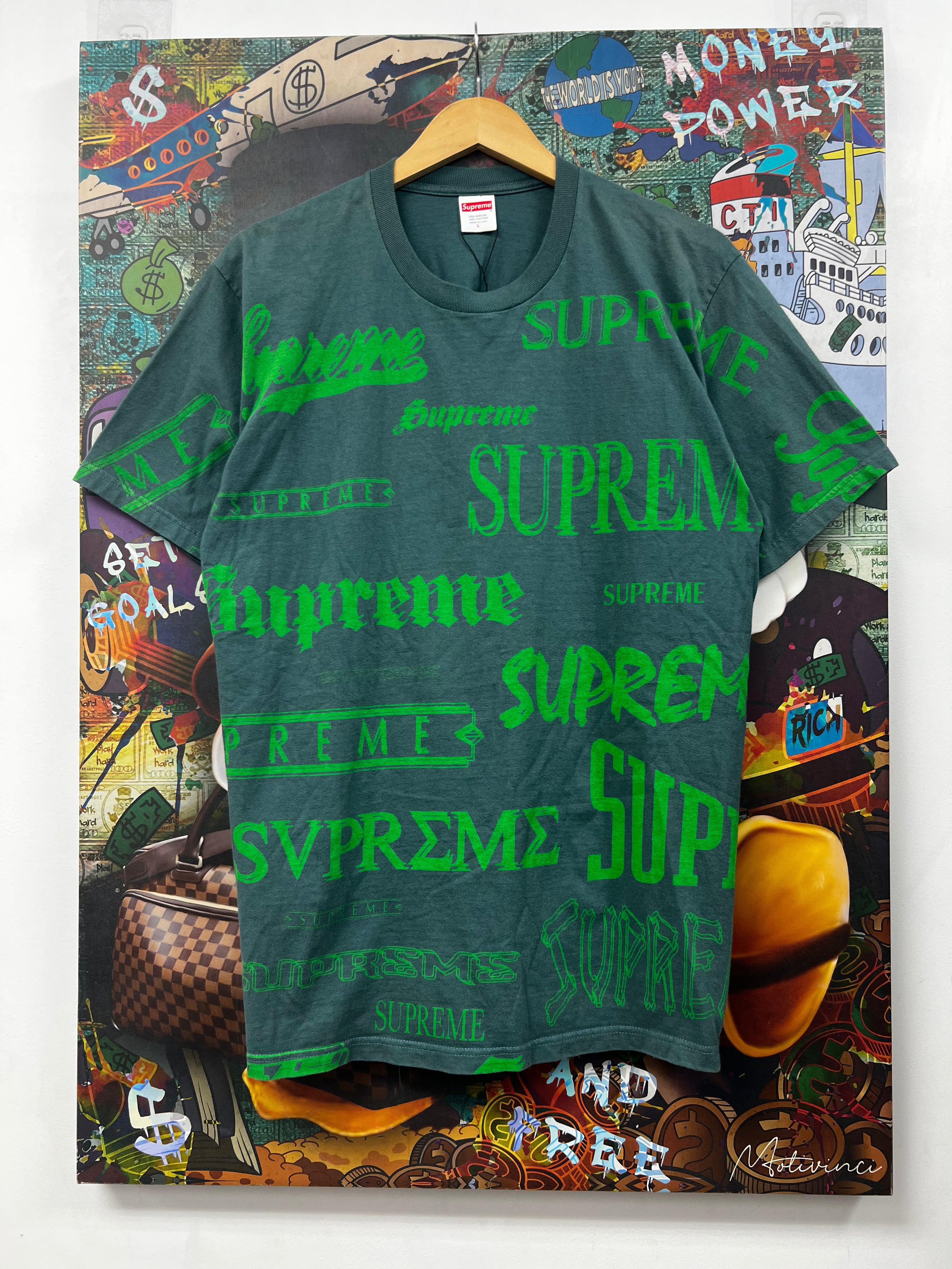 Supreme Green All Over Logo Tee
