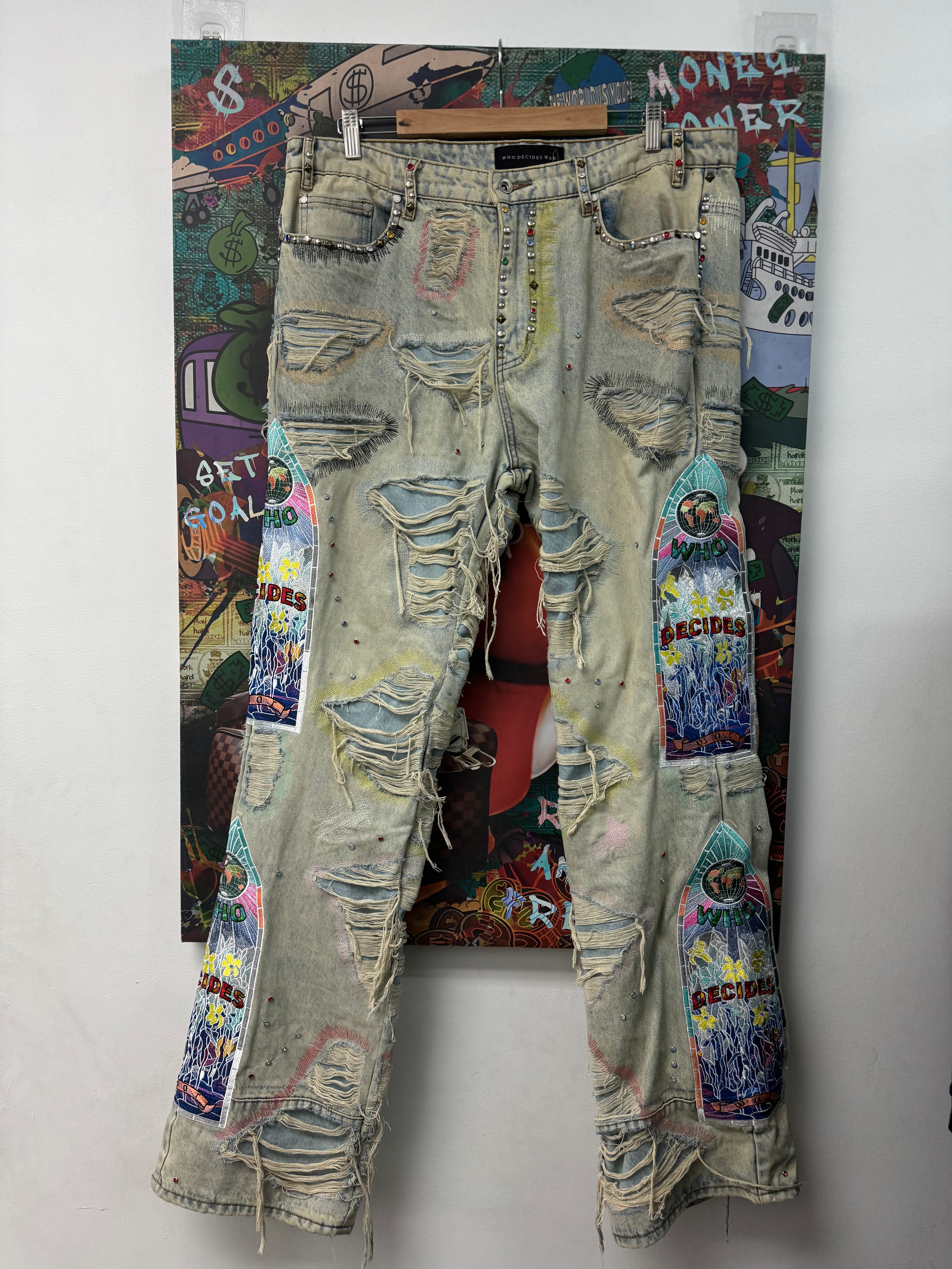 Who Decides War Light Wash Multi Rhinestone Jeans